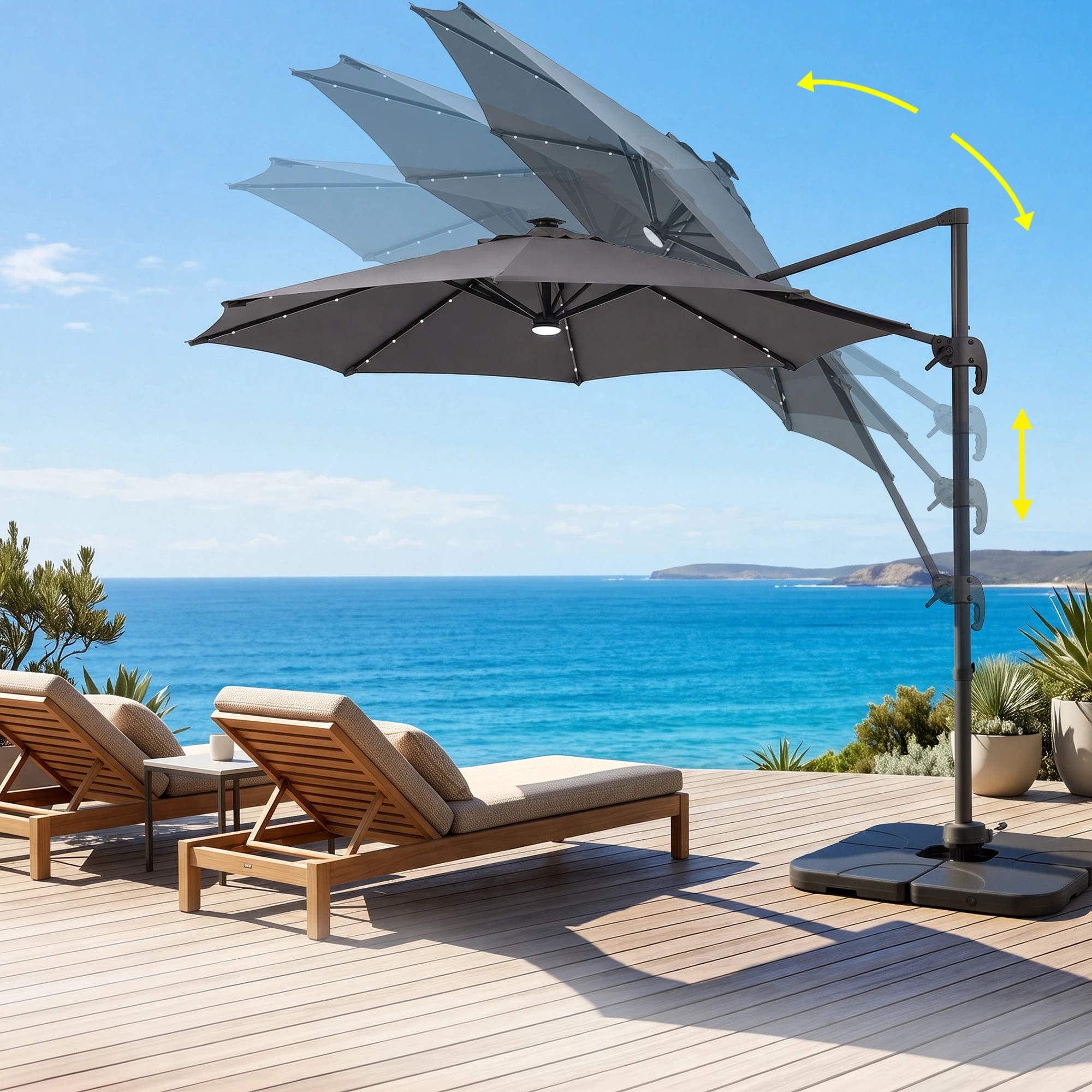 6 Instahut Outdoor Umbrella 3m Solar LED Offset Cantilever Patio Parasol - Charcoal, 6 of 10