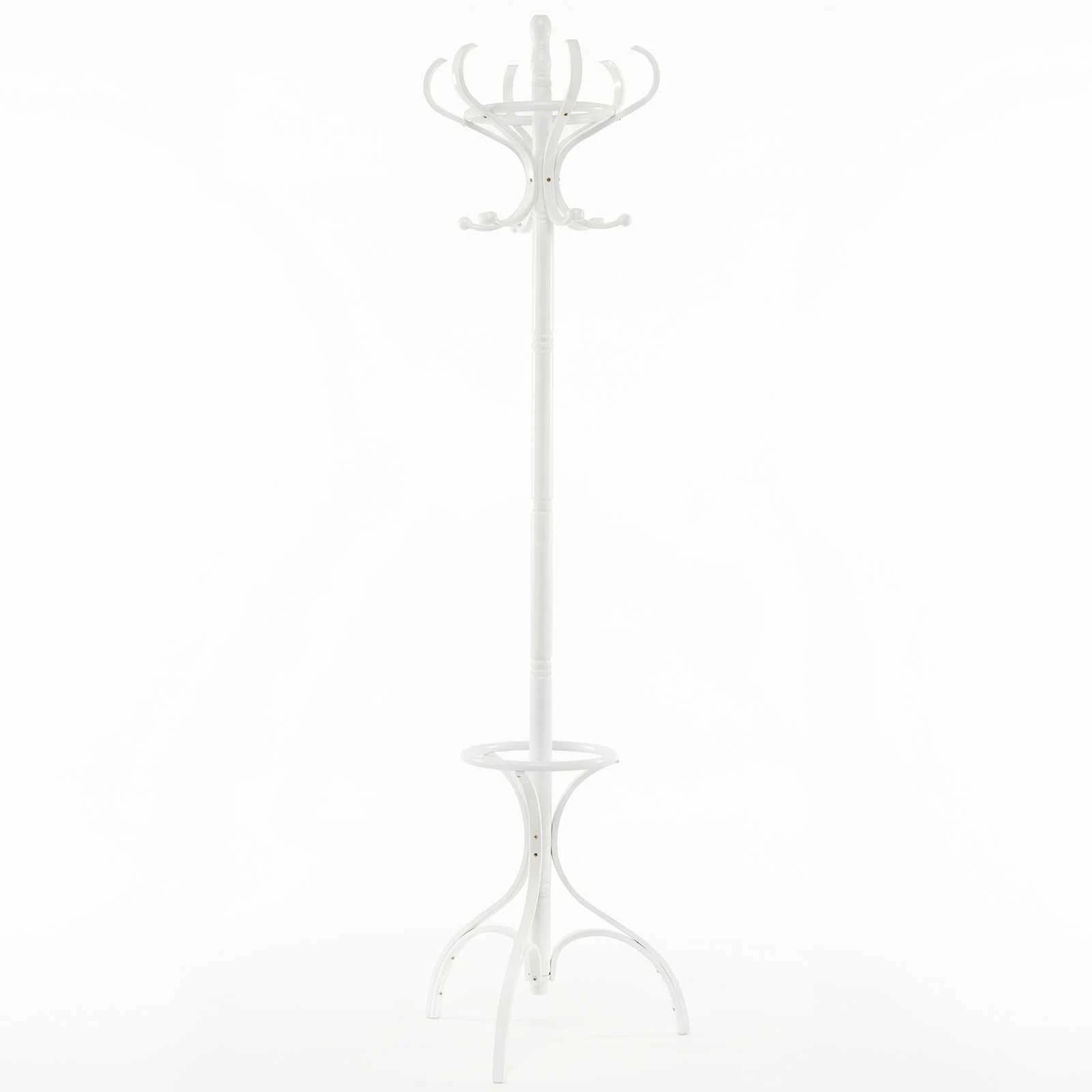 1 Costway 180CM Wood Coat Rack Hat Stand Clothes Hanger w/Umbrellar Holder & 12 Hooks Entryway - White, 1 of 3