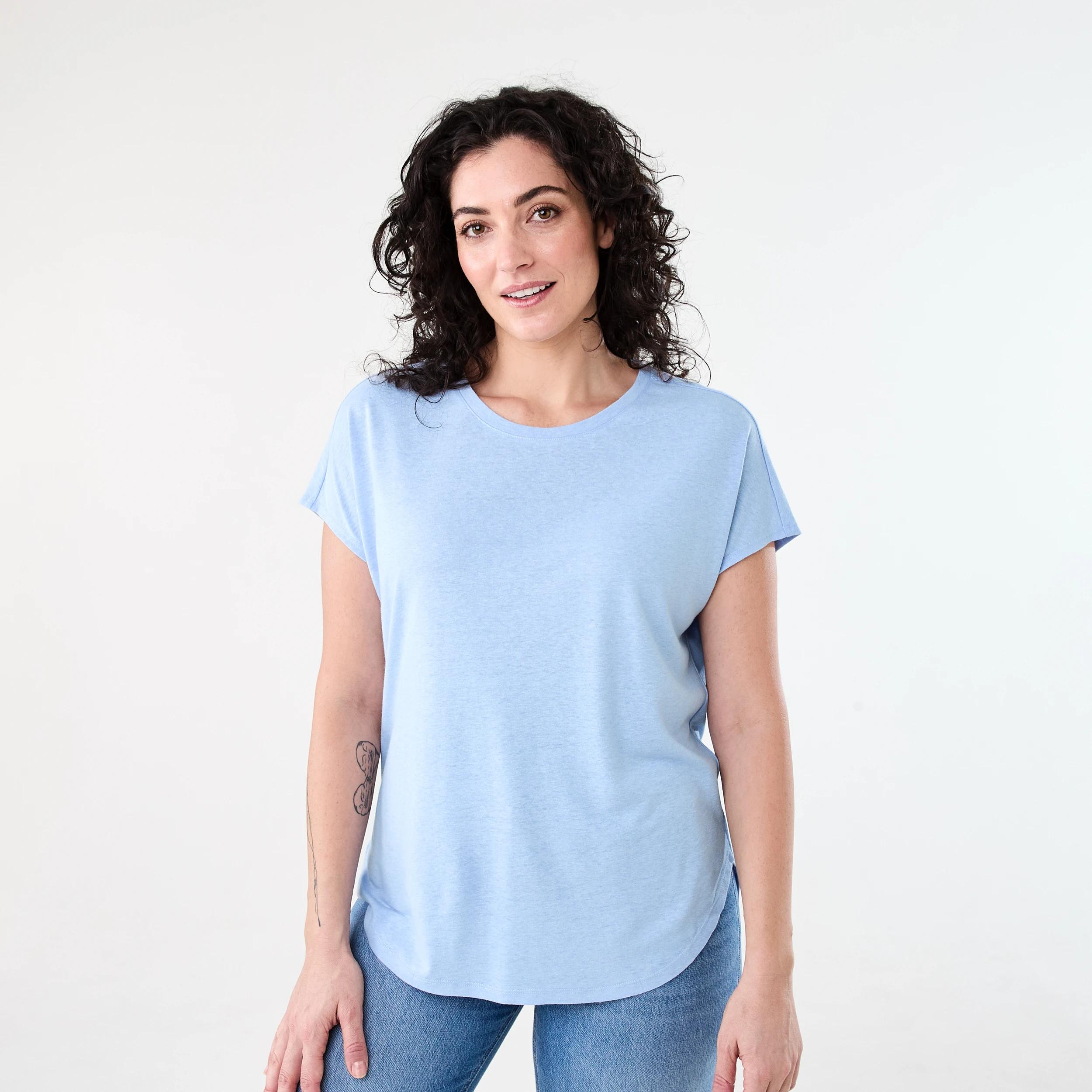 1 Short Sleeve Linen Blend Extended Sleeve Top Bruni Blue, 1 of 6