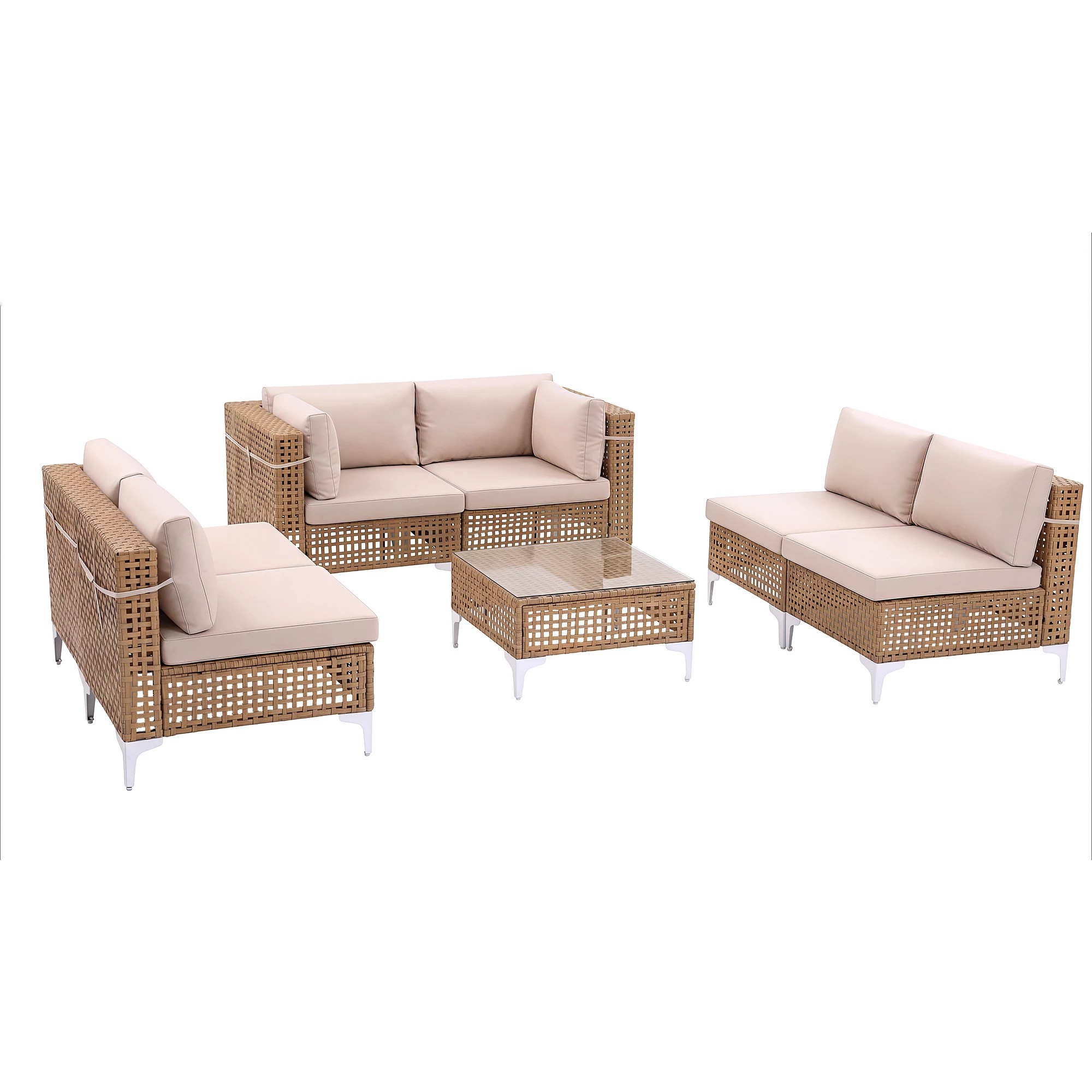 3 Gardeon 6 Seater Outdoor Sofa Set 7PCS Table Chair Set Garden Rattan Patio Furniture - Beige, 3 of 7