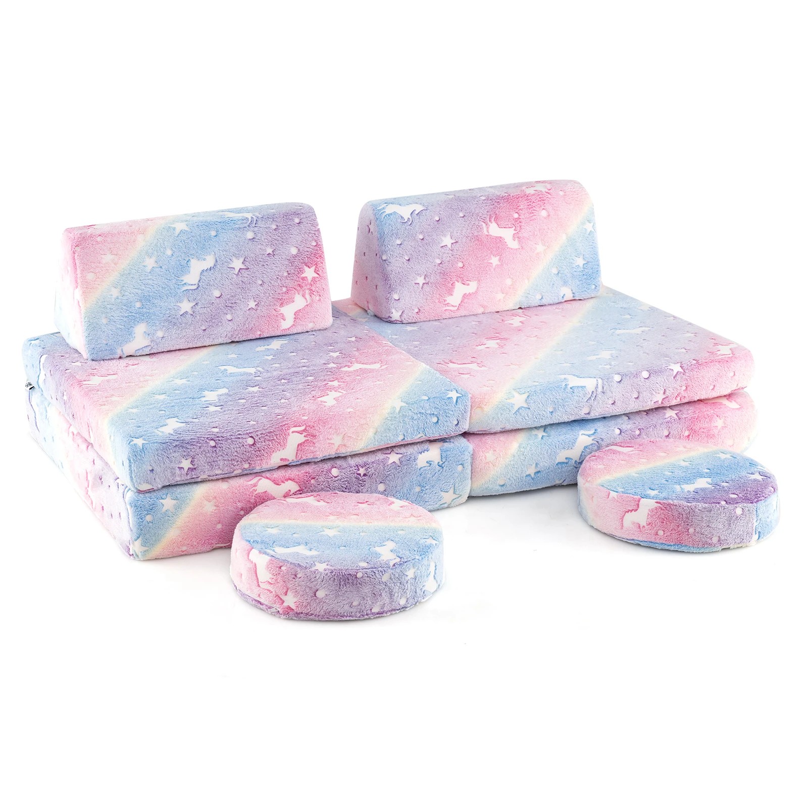 1 Costway 8PCS Modular Play Couch Set Glow in the Dark Fold Out Sofa - Multi, 1 of 3