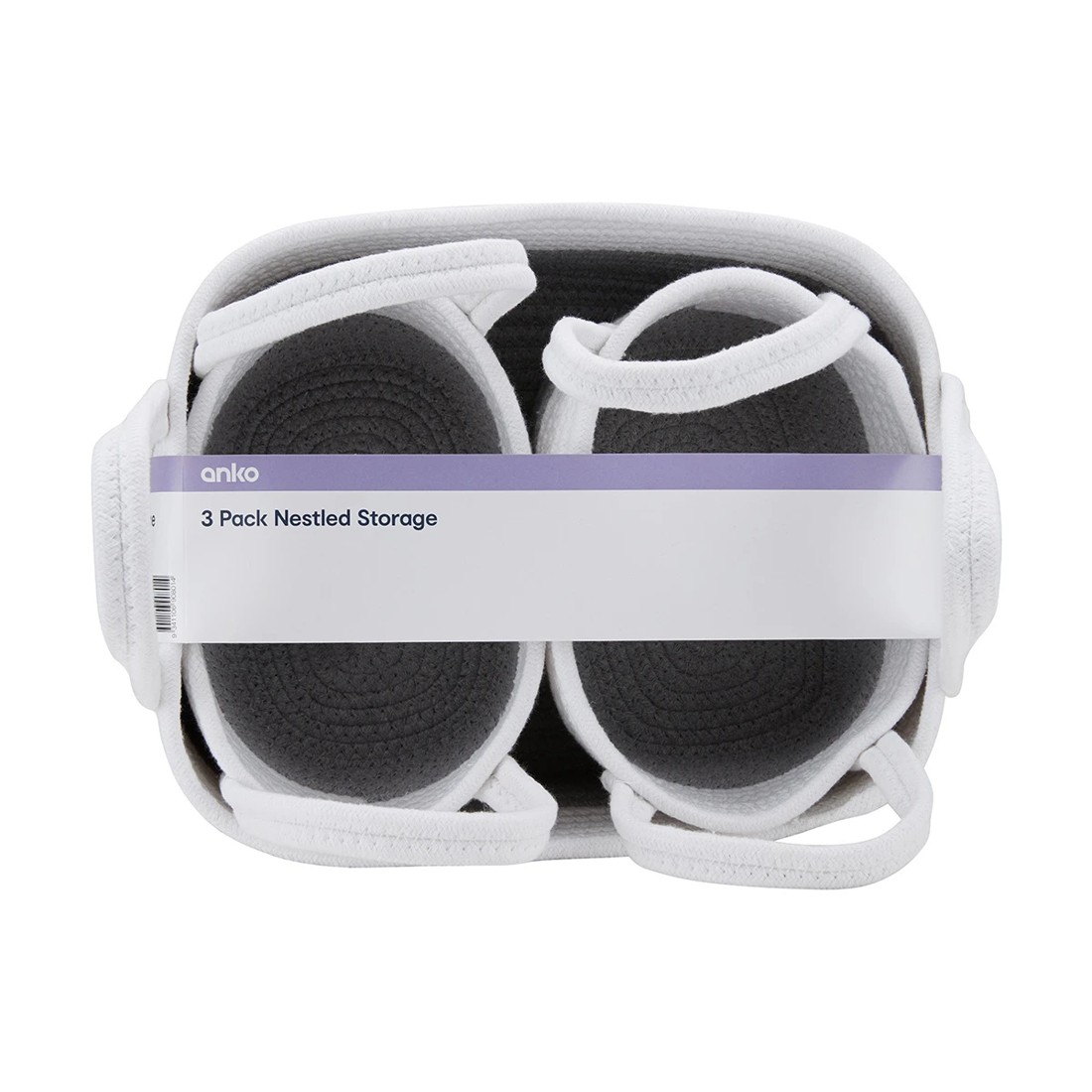 4 3 Pack Nestled Storage Baskets - White and Grey, 4 of 4