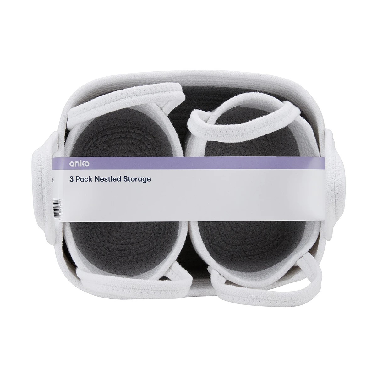 4 3 Pack Nestled Storage Baskets - White and Grey, 4 of 4