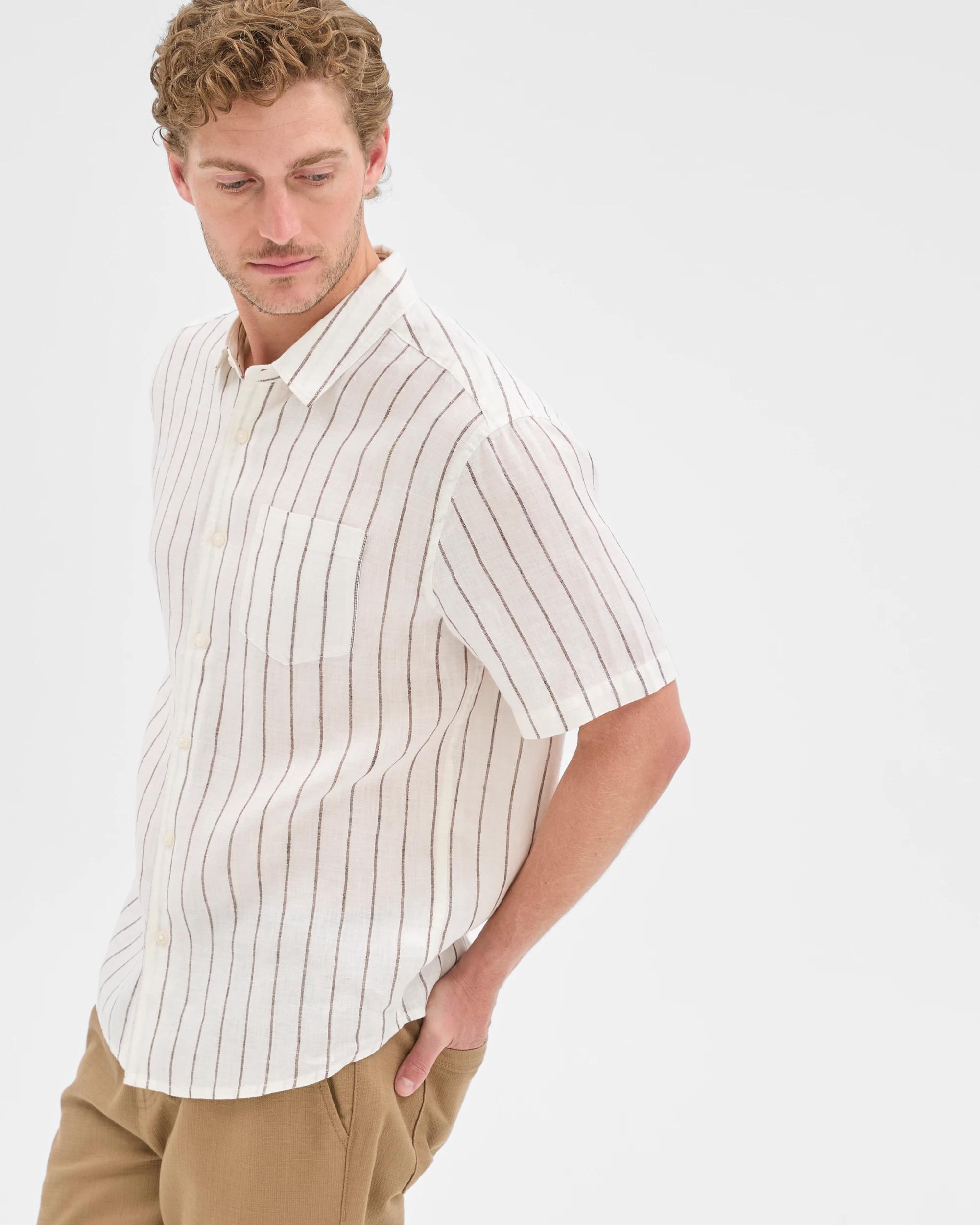 5 Target Man European Linen Short Sleeve Shirt CHOCOLATE STRIPE, 5 of 7