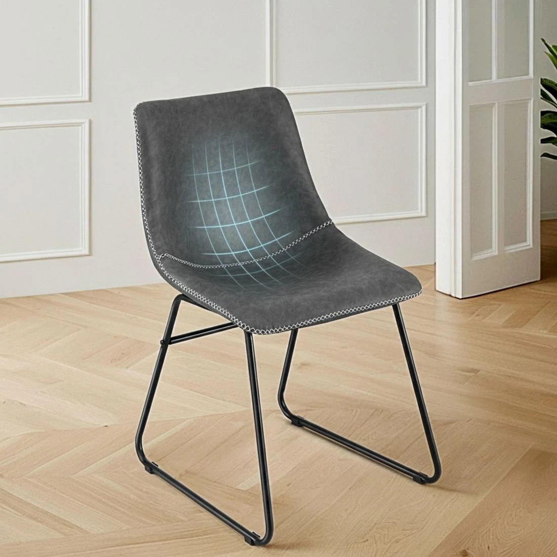 4 Artiss 4x Dining Chairs Retro PU Leather Kitchen Lounge Cafe Accent Chair - Grey, 4 of 6