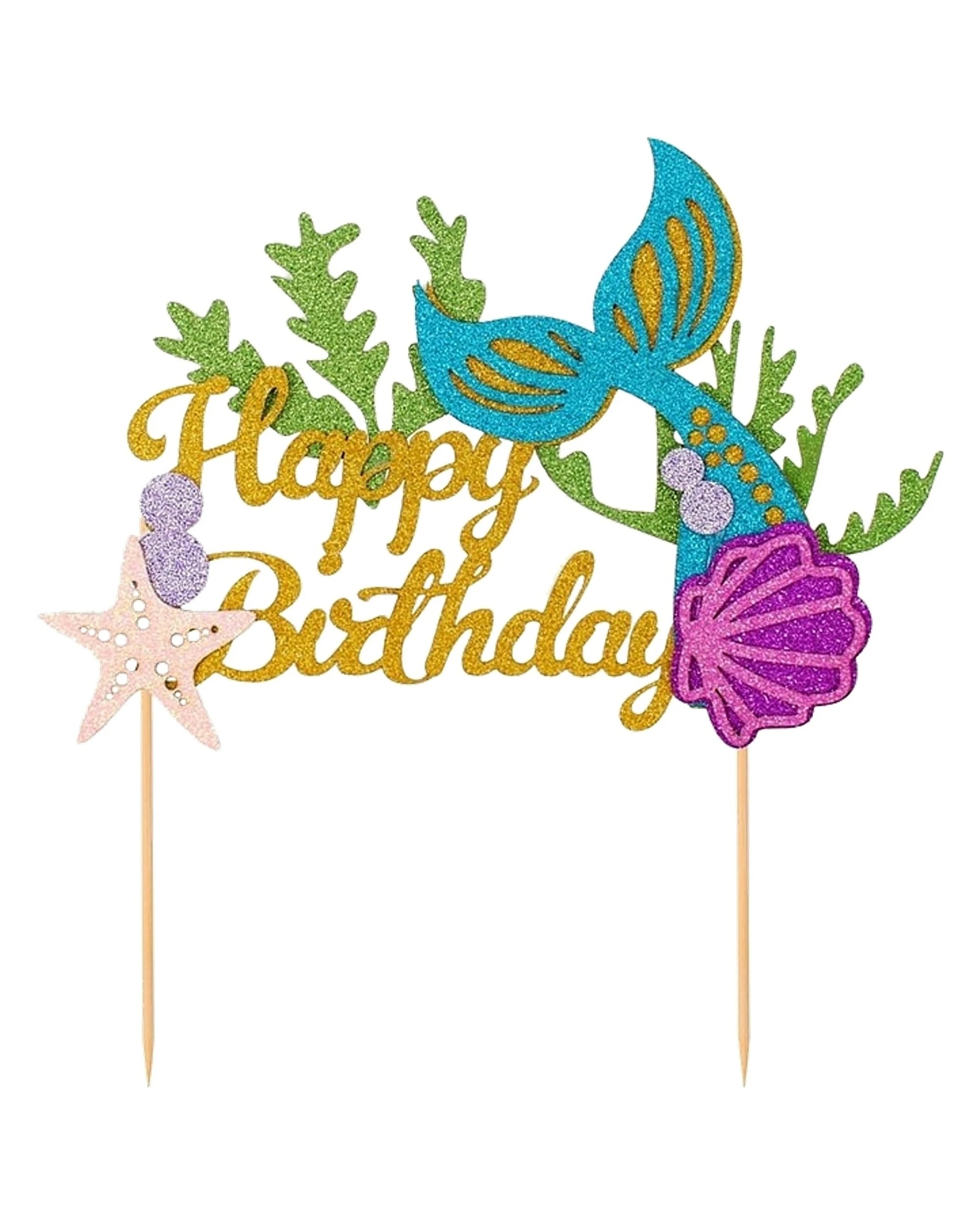 1 Partyrama Glitter Mermaid Paper Cake Topper, 1 of 3