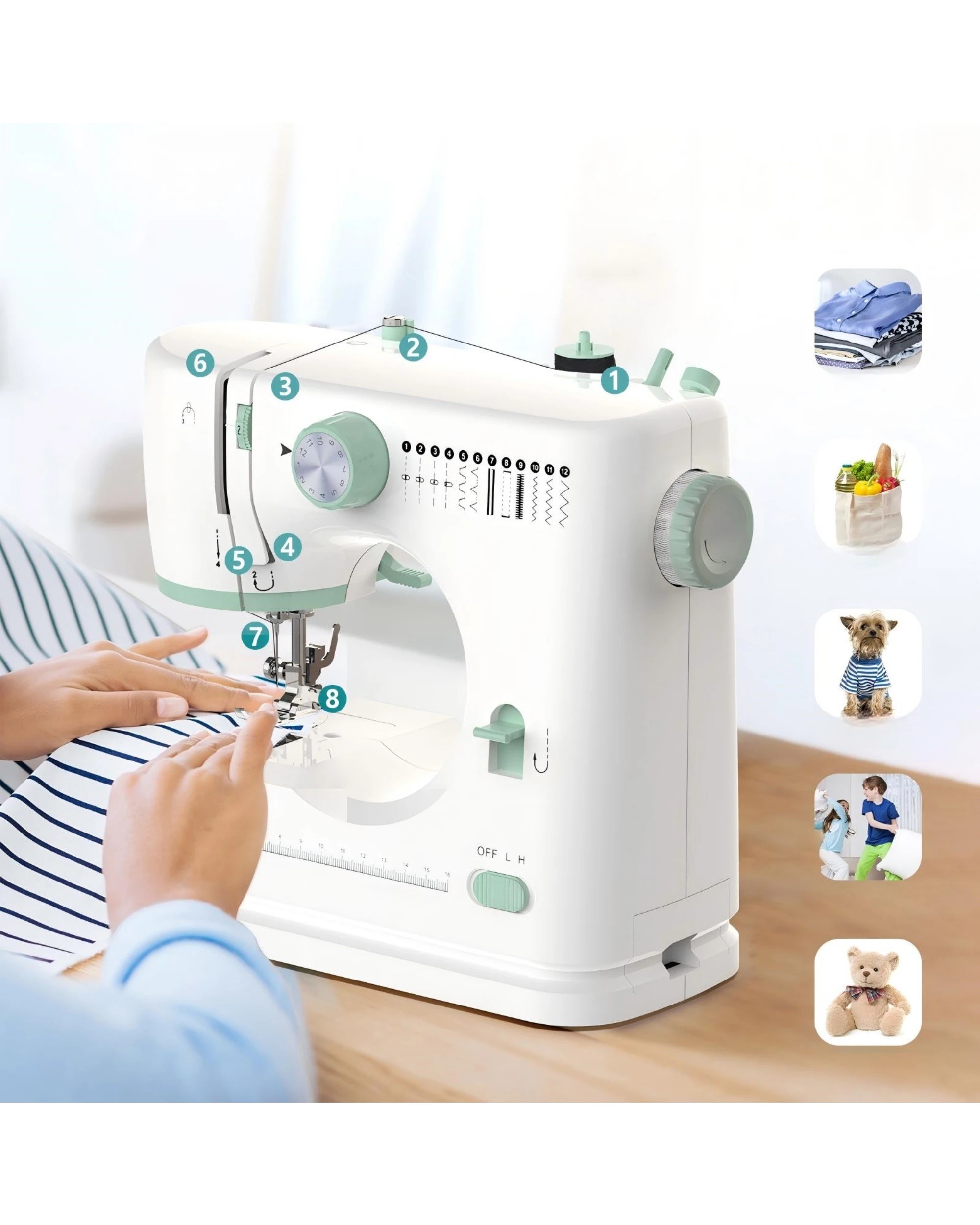 2 Advwin Mini Sewing Machine with 12 Stitch Patterns 54 Sewing Accessories - White, 2 of 7