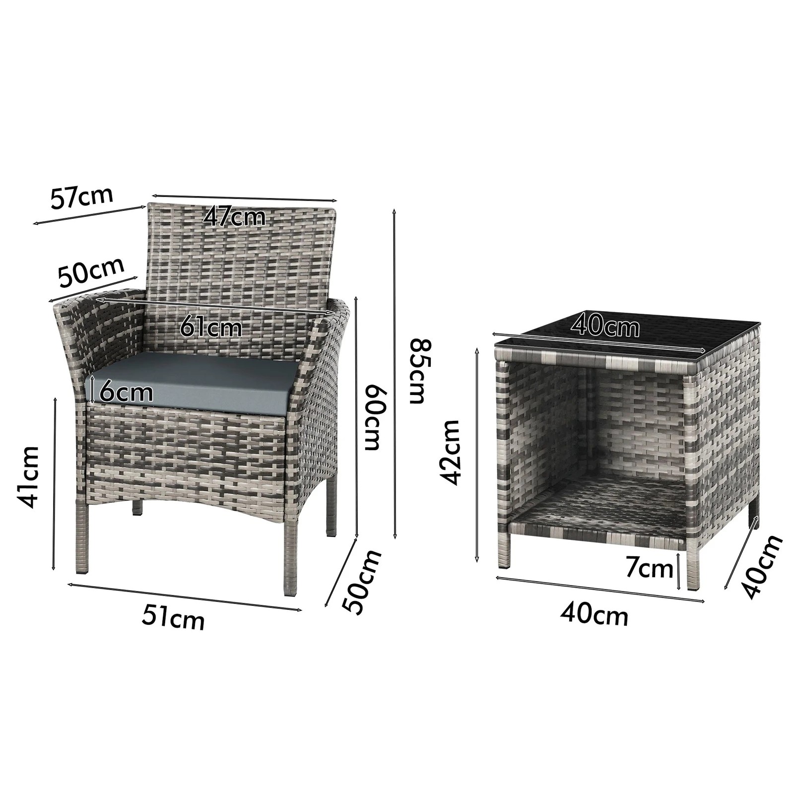 7 Alfordson Outdoor Furniture 3PCS Wicker Bistro Set Patio Chairs Table - Mixed Grey, 7 of 10