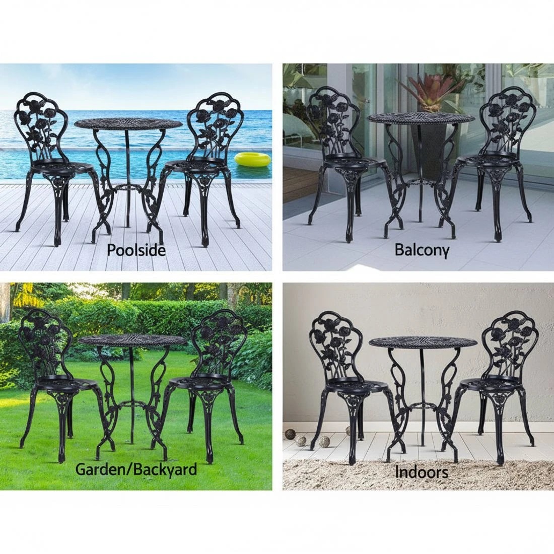 5 Gardeon 3PC Outdoor Setting Bistro Set Chairs Table Cast Aluminum Rose - Black, 5 of 6