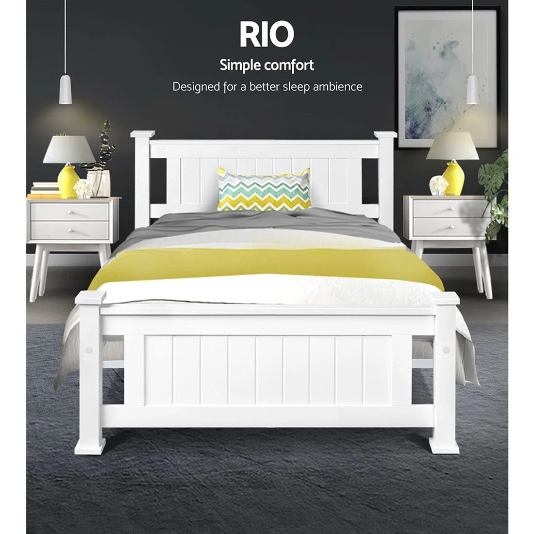 4 Artiss Bed Frame King Single Size Wooden  RIO - White, 4 of 10