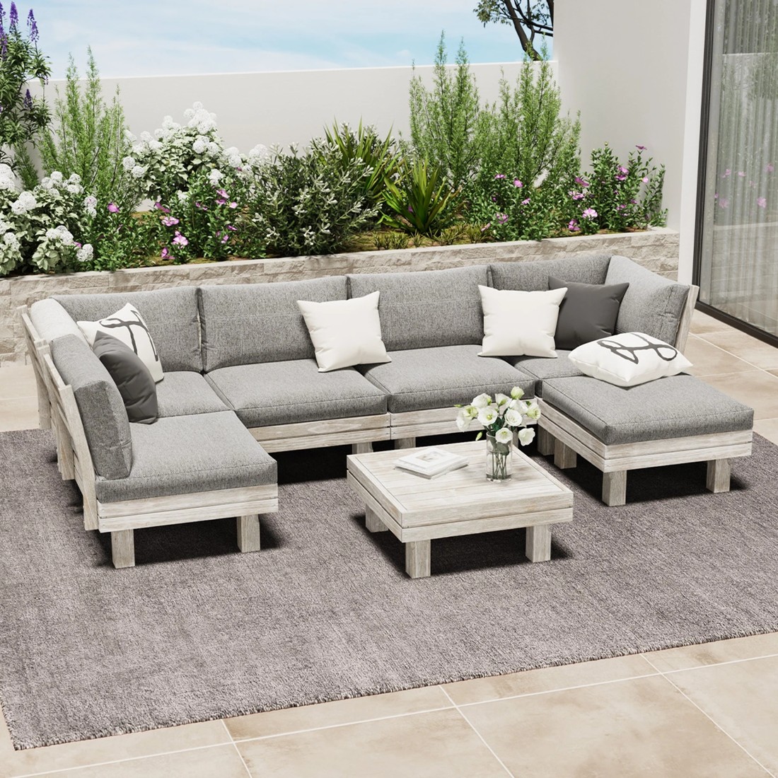 4 Livsip 7 Piece Outdoor Furniture Sofa Set Lounge Setting - Beige, 4 of 9