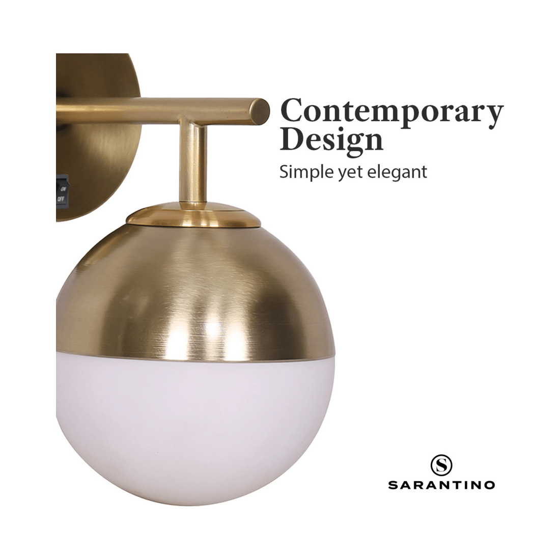 5 Sarantino Wall Lamp With Gold Metal Base And White Glass Shade, 5 of 10