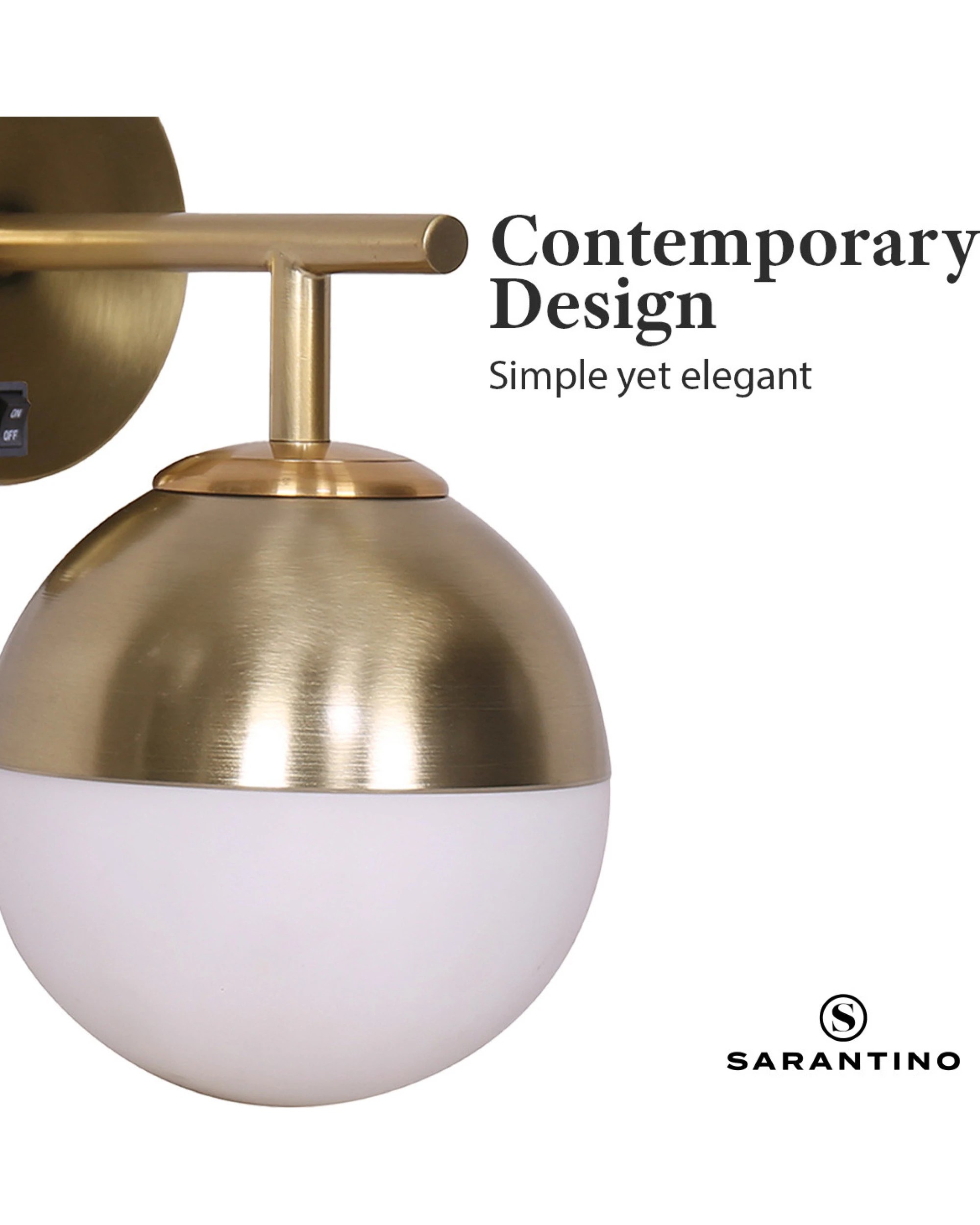 5 Sarantino Wall Lamp With Gold Metal Base And White Glass Shade, 5 of 10