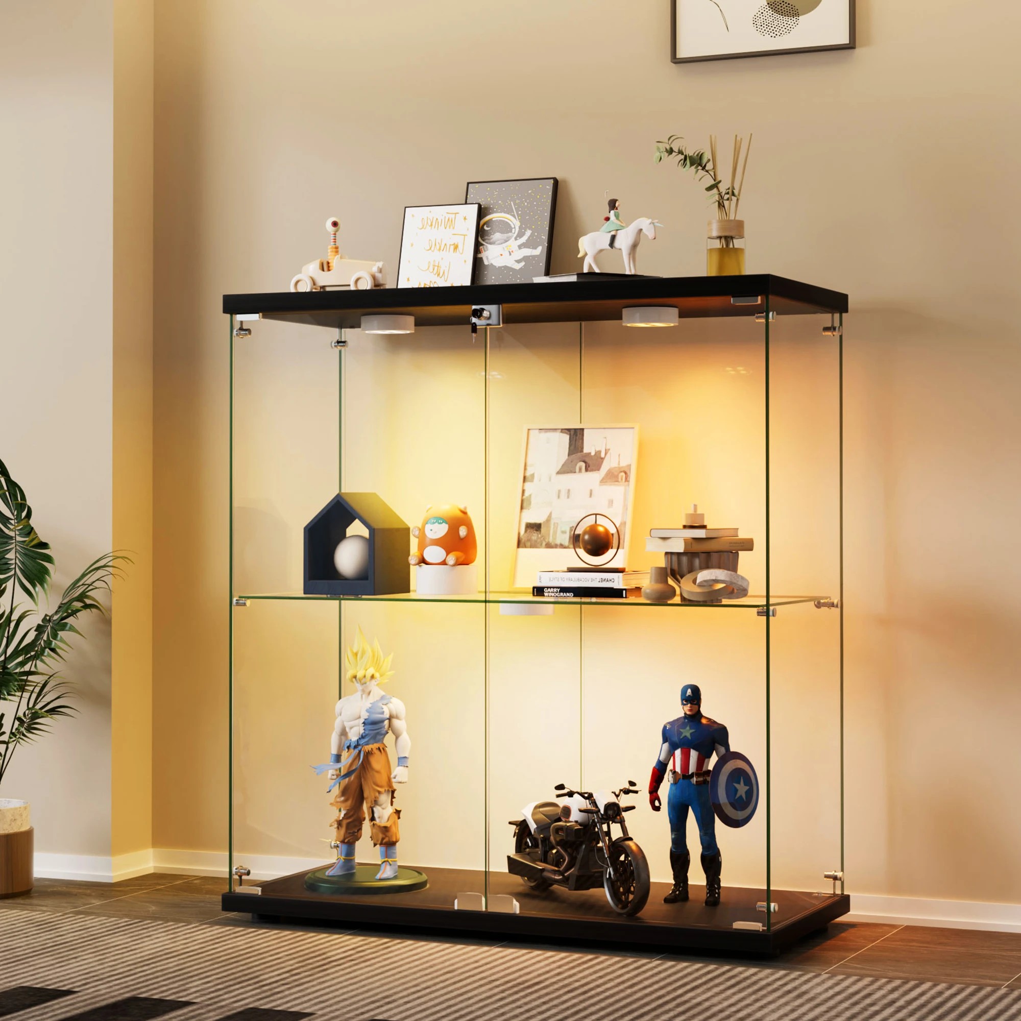 8 Stacked Tempered Glass Display Cabinet 3 RGB Lights Collections Lockable Storage, 8 of 9