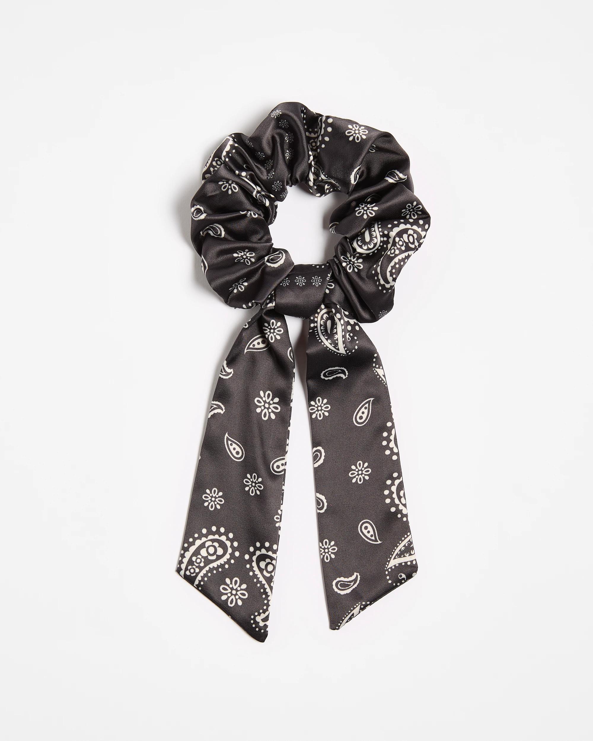 1 Target Printed Paisley Bandana Tie Scrunchie BLACK, 1 of 1
