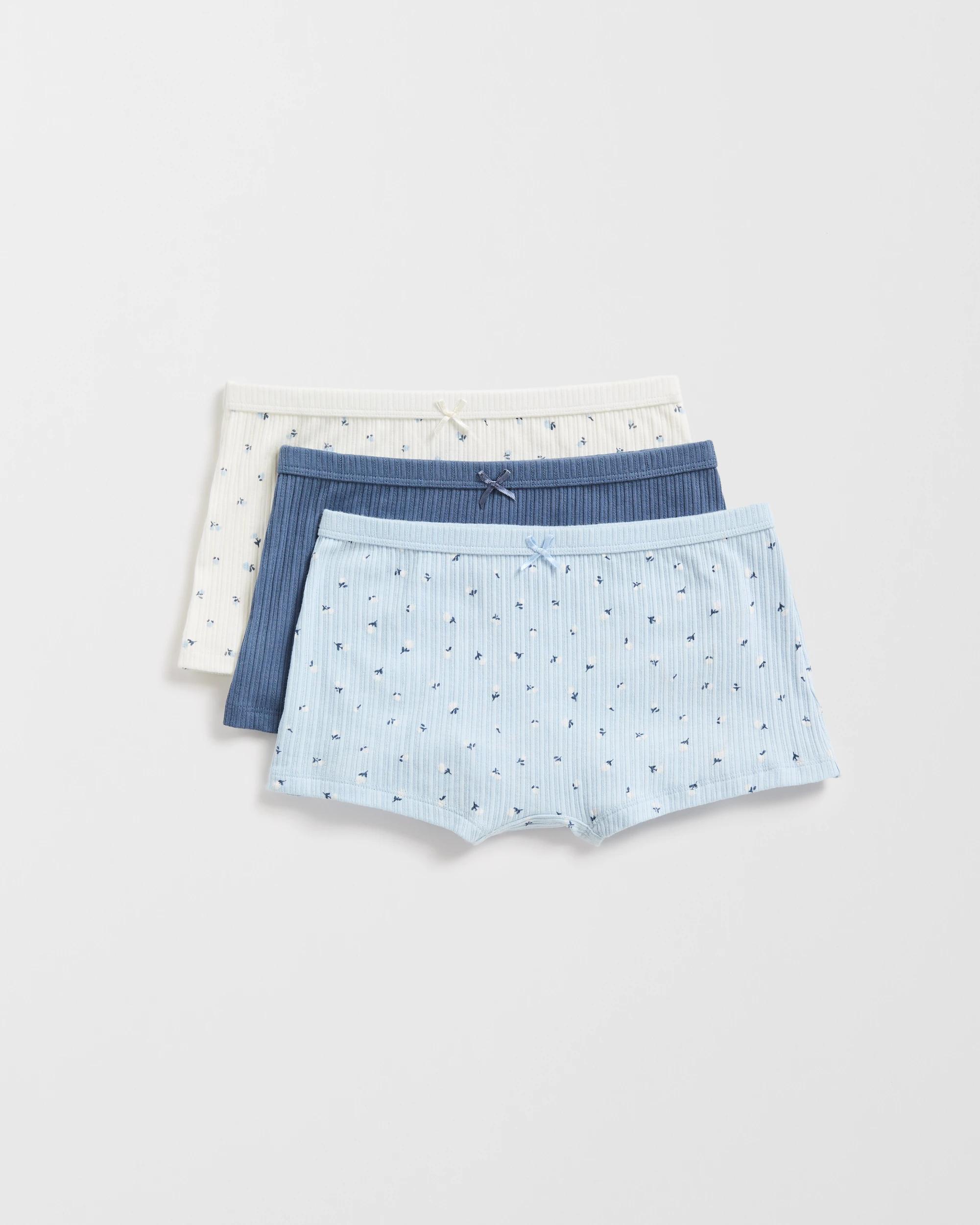 1 Australian Cotton Blend Older Girls Shorties 3 Pack - Maxx BLUE FLORAL, 1 of 2