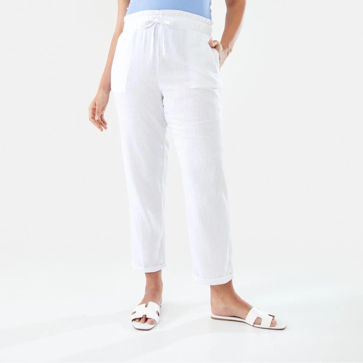 1 Drawstring Linen Blend Pants White, 1 of 9