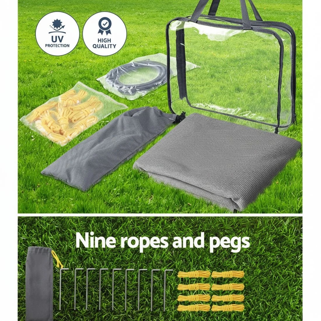 4 Caravan Privacy Screen Roll Out Awning 3.7X1.95M End Wall Side Sun Shade - Grey, 4 of 5