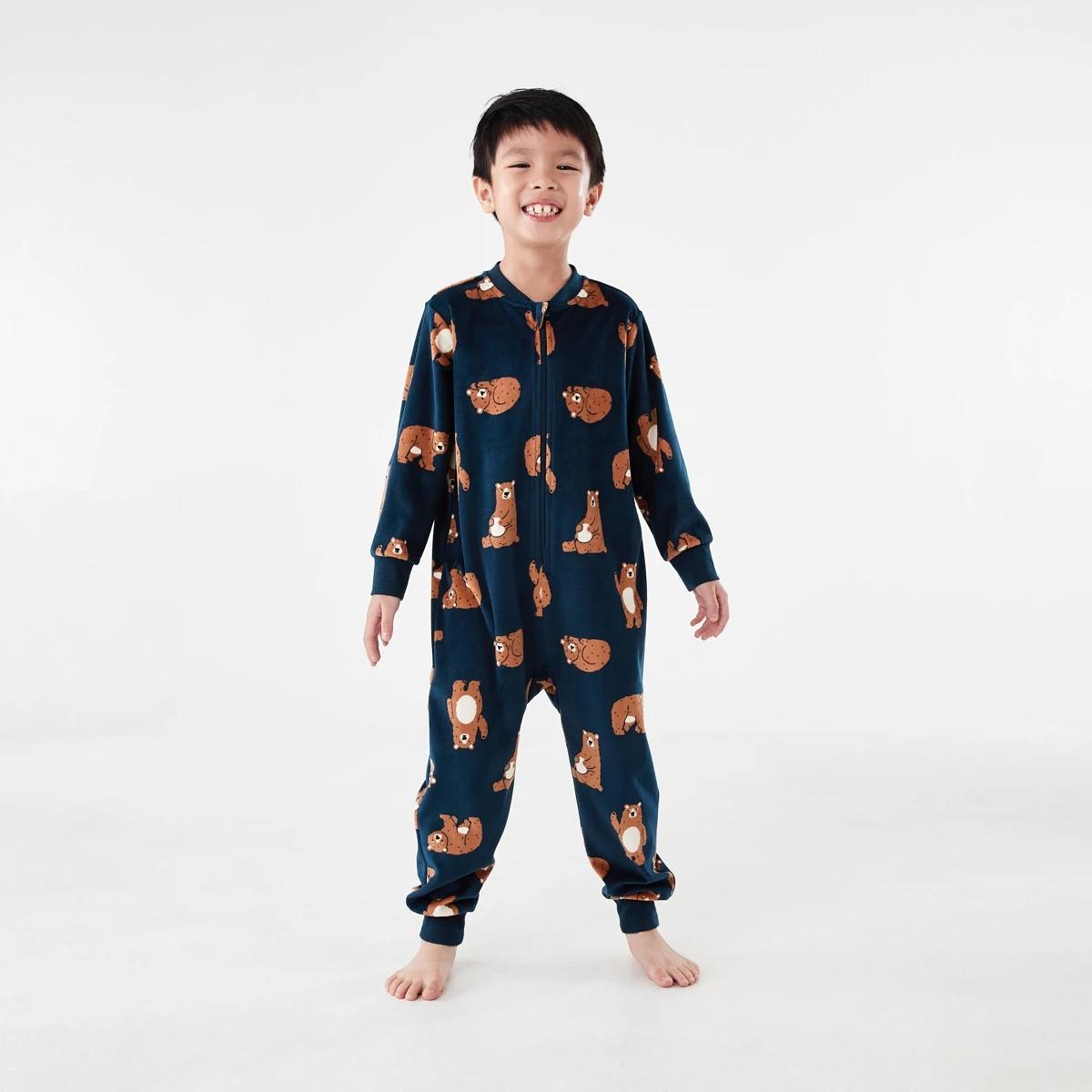 1 Fleece All-In-One Sleepsuit Nvy Bear2, 1 of 9