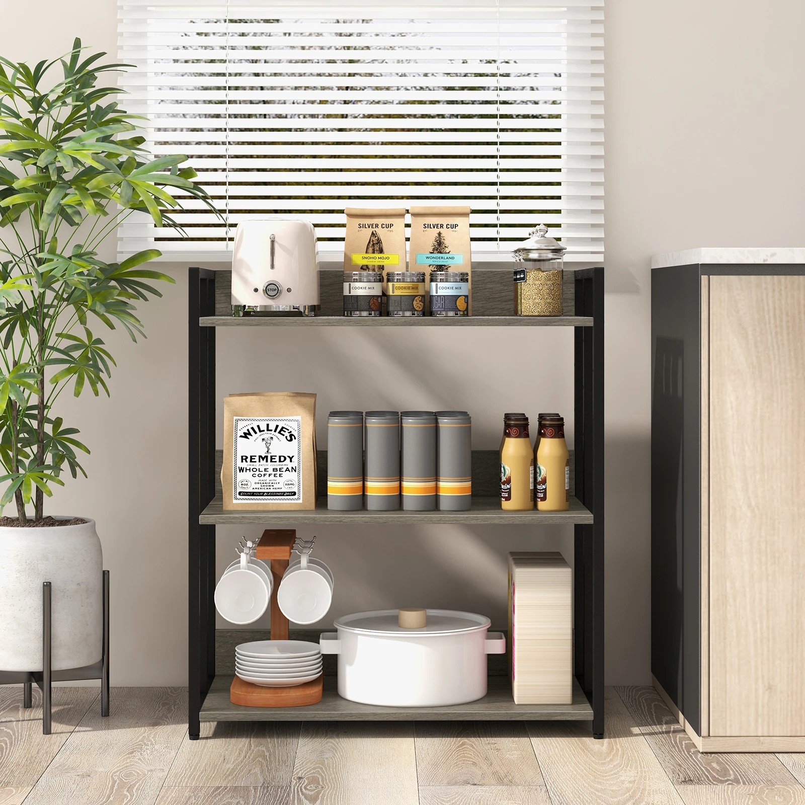 3 Costway 3-Tier Bookshelf Storage Rack Bookcase Metal Display Shelf Adjustable Shelving Unit - Grey, 3 of 4