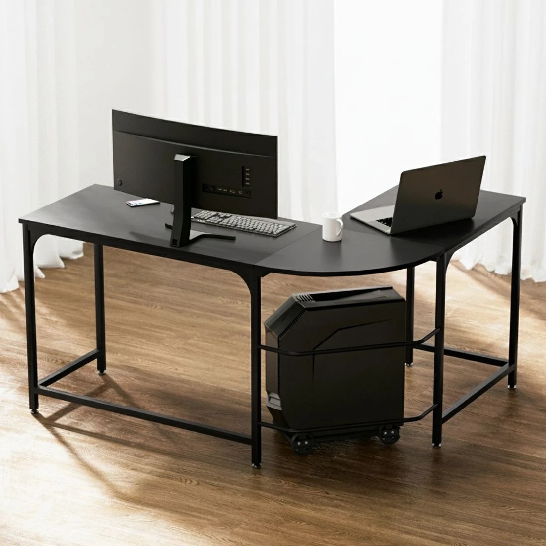 4 Artiss Computer Desk L-Shape Study Desks Ergonomic Office Chair Mesh Chairs - Black, 4 of 6