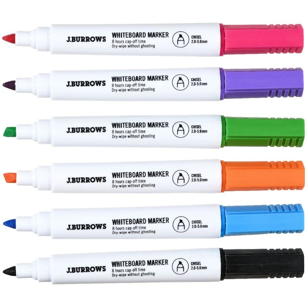 3 J.Burrows Whiteboard Markers Chisel Assorted 6 Pack, 3 of 3