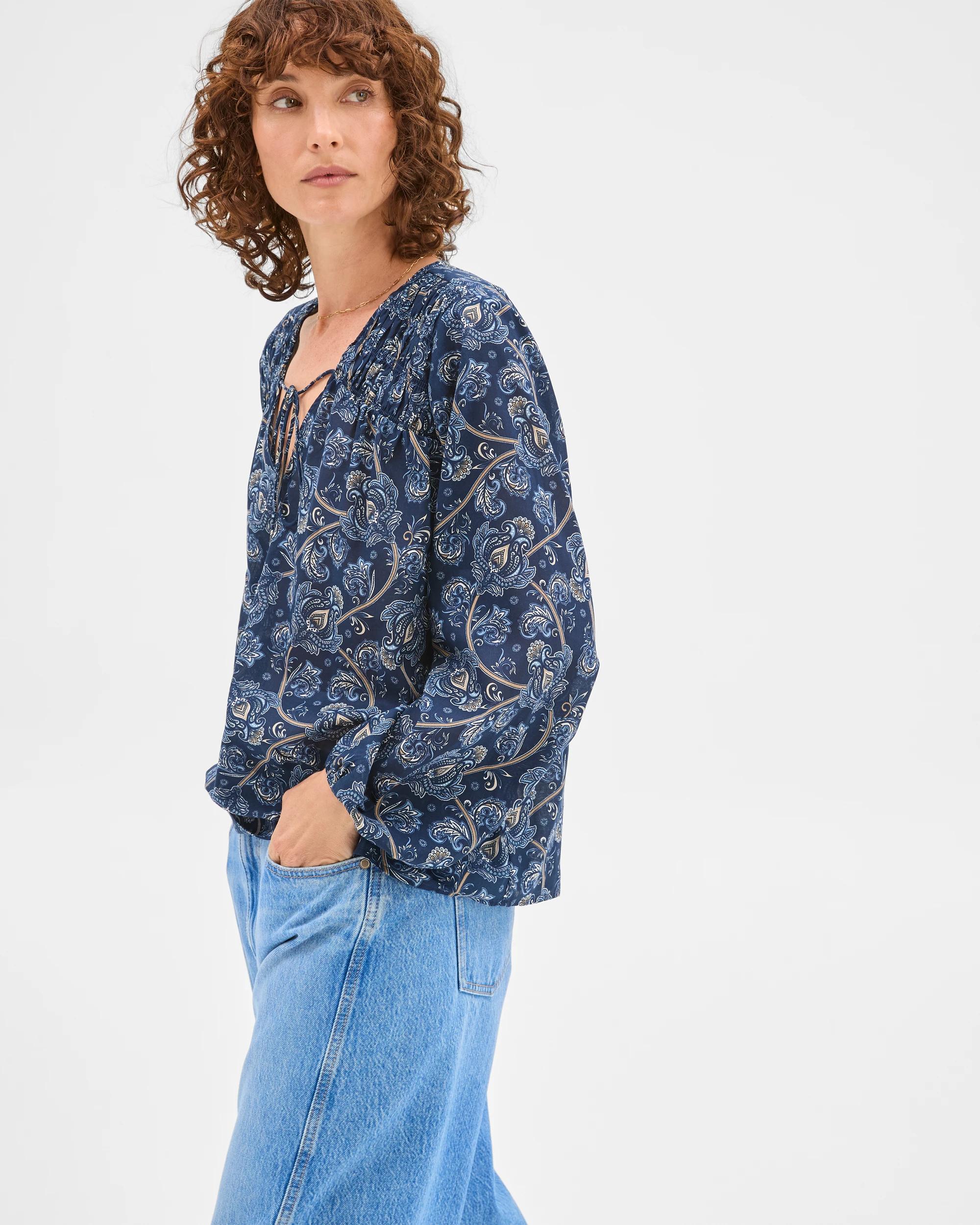 1 Target Woman Australian Cotton Long Sleeve Print Gather Detail Blouse PAISLEY, 1 of 7