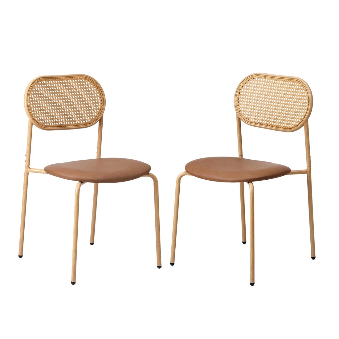 1 Oikiture 2pcs Dining Chair Accent Chairs Rattan Furniture Pu Leather
 - Brown, 1 of 10