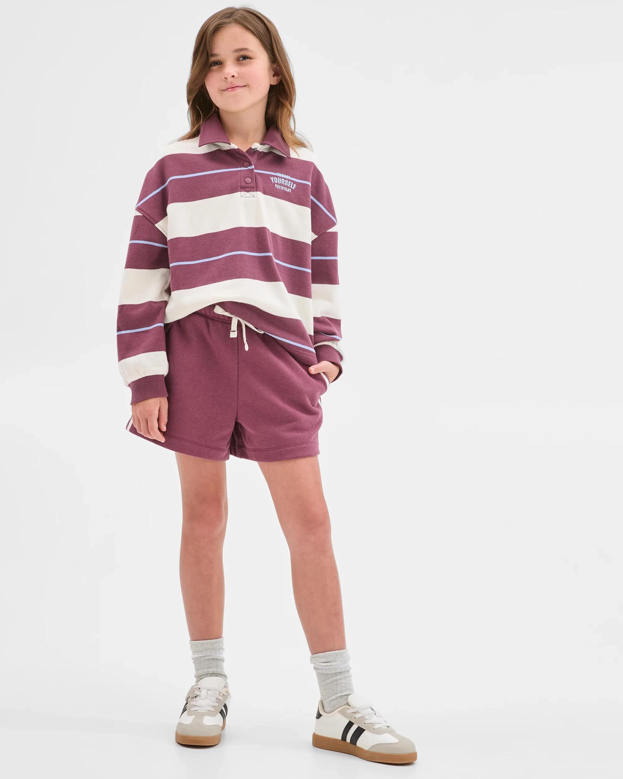 3 Target Australian Cotton Blend Striped Rugby Top and Short Set BURGUNDY, 3 of 7