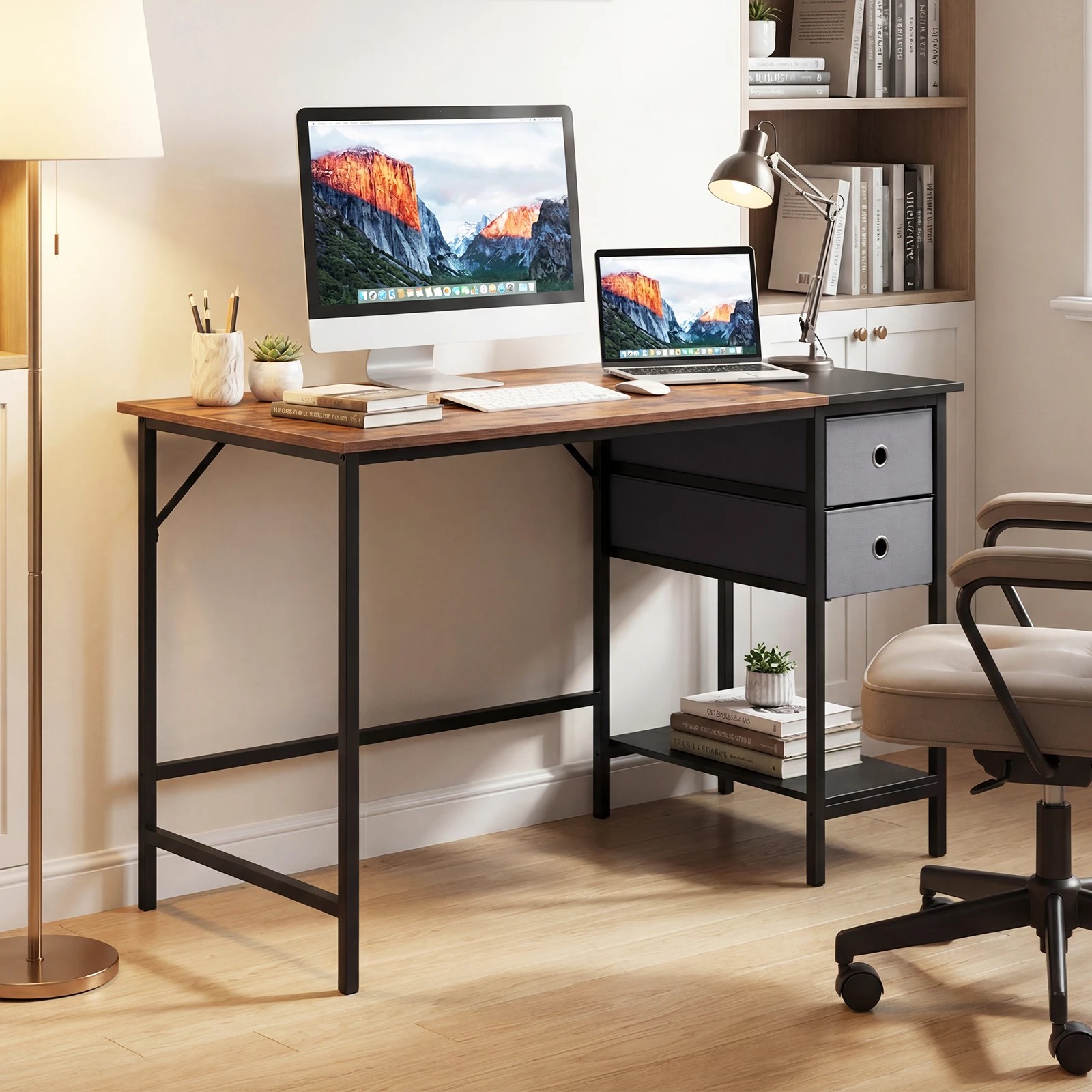 Costway 120cm Computer Desk w/Removable Drawers Study Workstation - Kmart