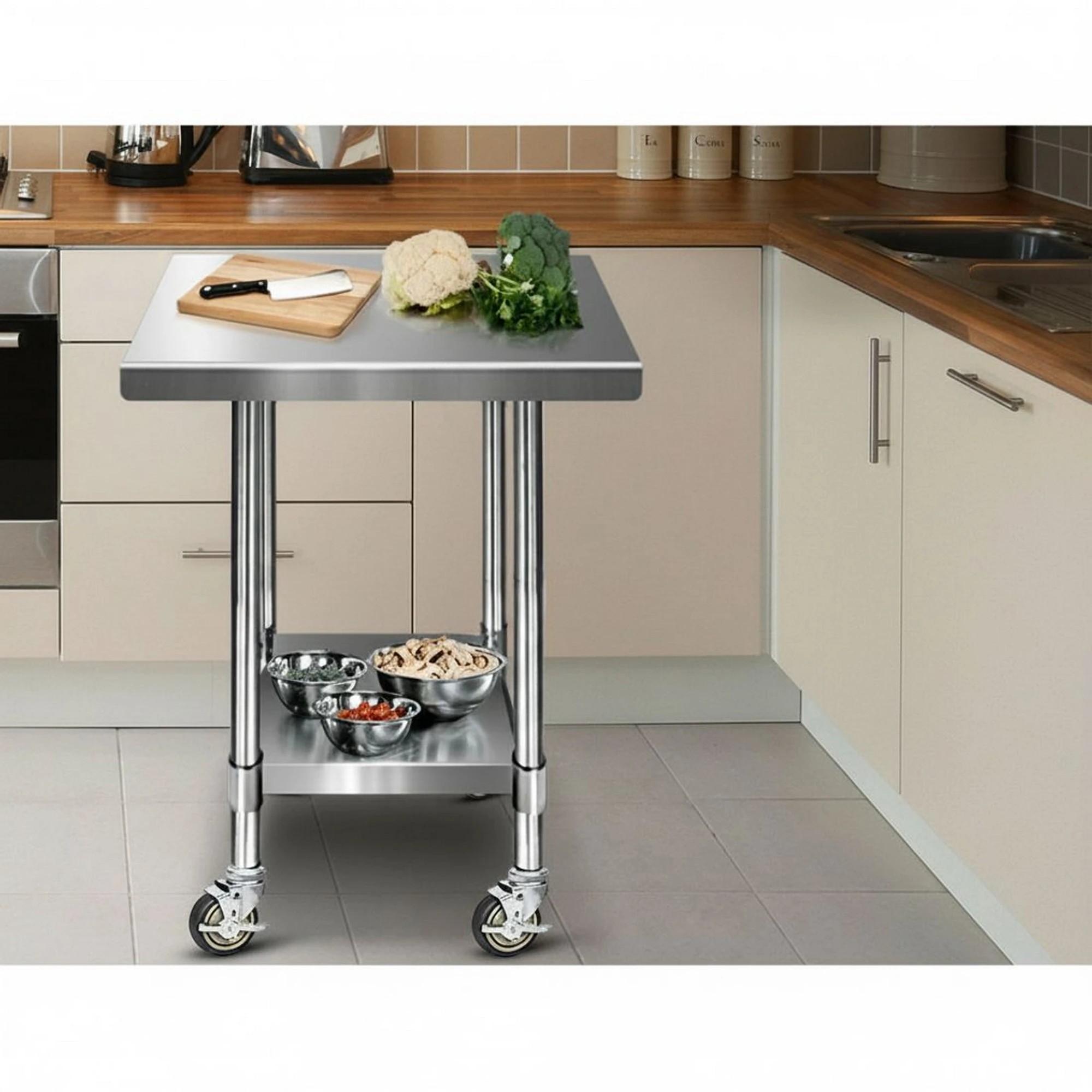 6 Cefito Stainless Steel Kitchen Bench with Wheels - Multi, 6 of 8