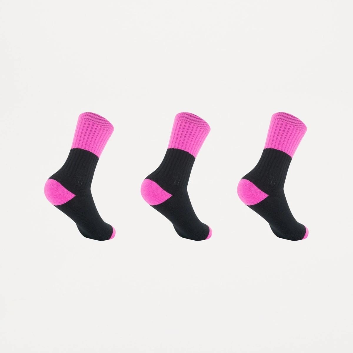 2 3 Pack Ribbed Full Terry Foot Work Socks BLACK PINK, 2 of 3