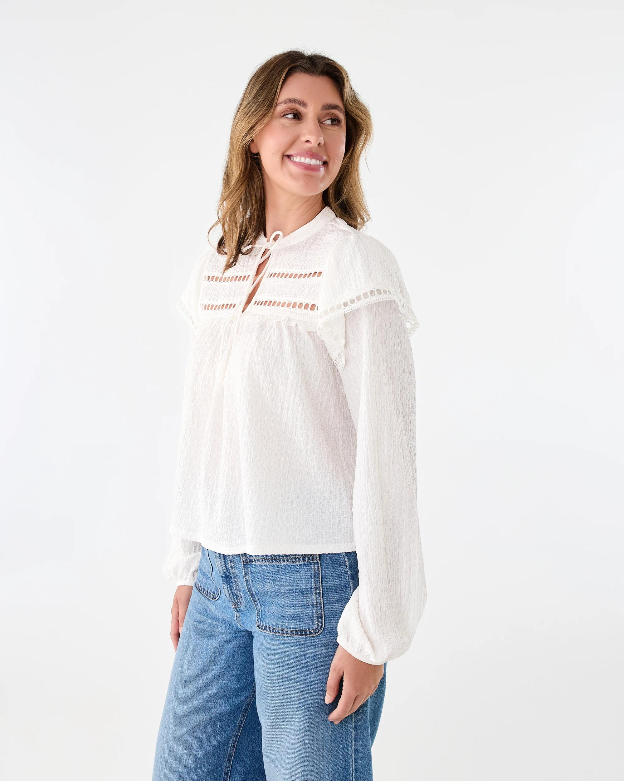 2 Long Sleeve Ruffle Detail Top Cld White, 2 of 8
