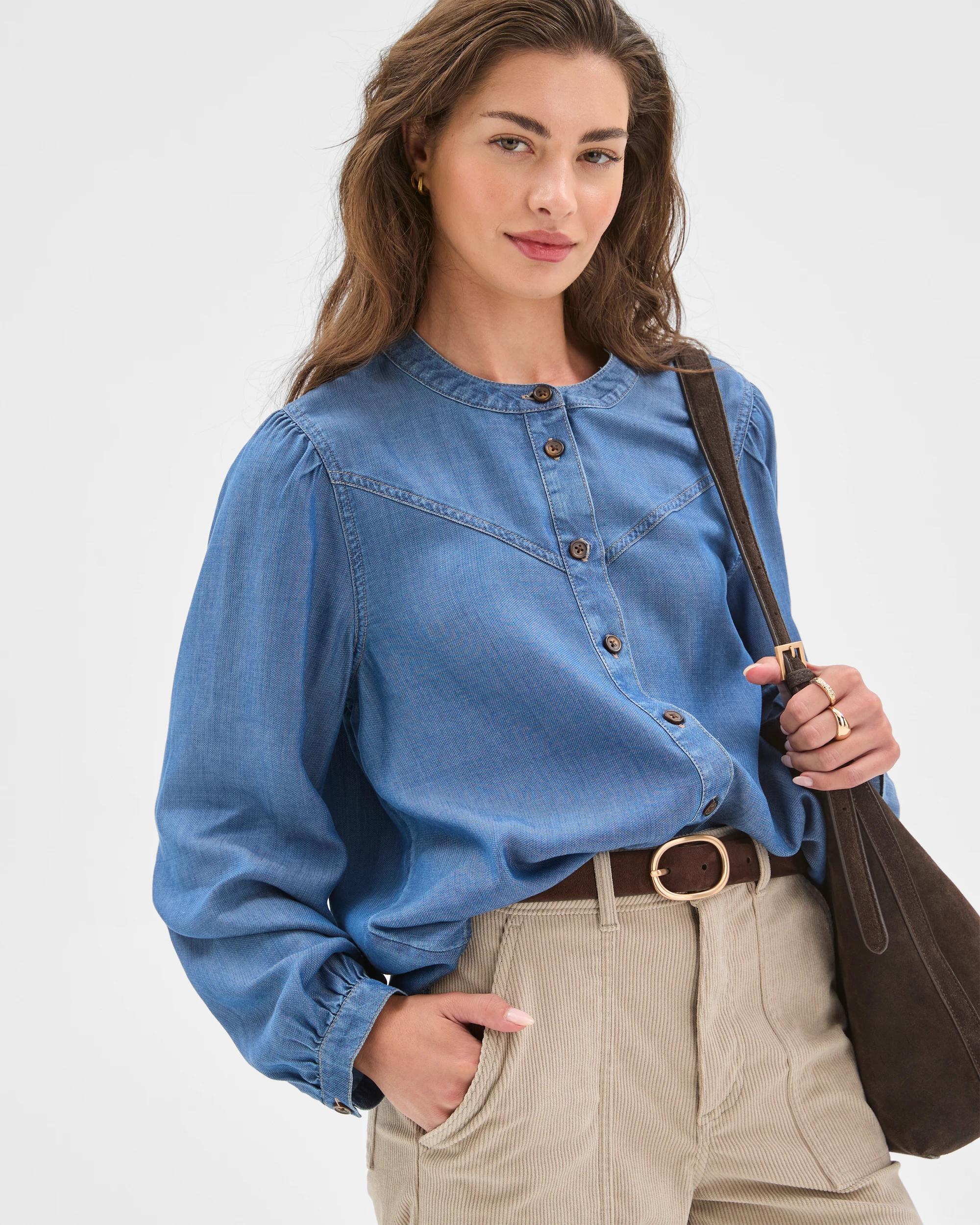 2 Target Petites Yoke Detail Chambray Shirt VINTAGE WASH, 2 of 7