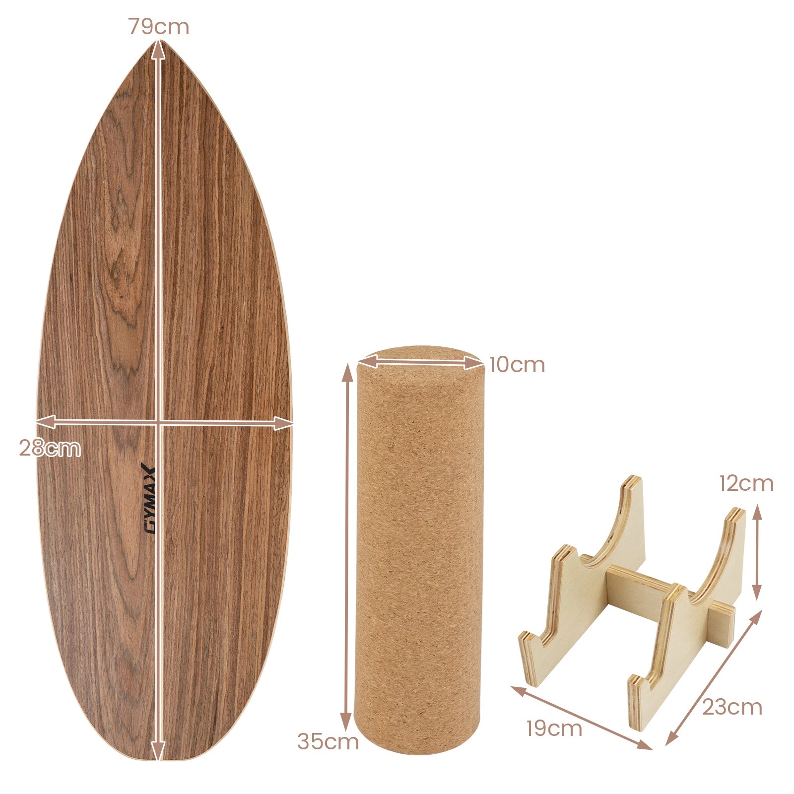 4 Costway Wood Wobble Balance Board Trainer w Cork Roller & Storage Rack Home Gym Exercise - Natural, 4 of 4
