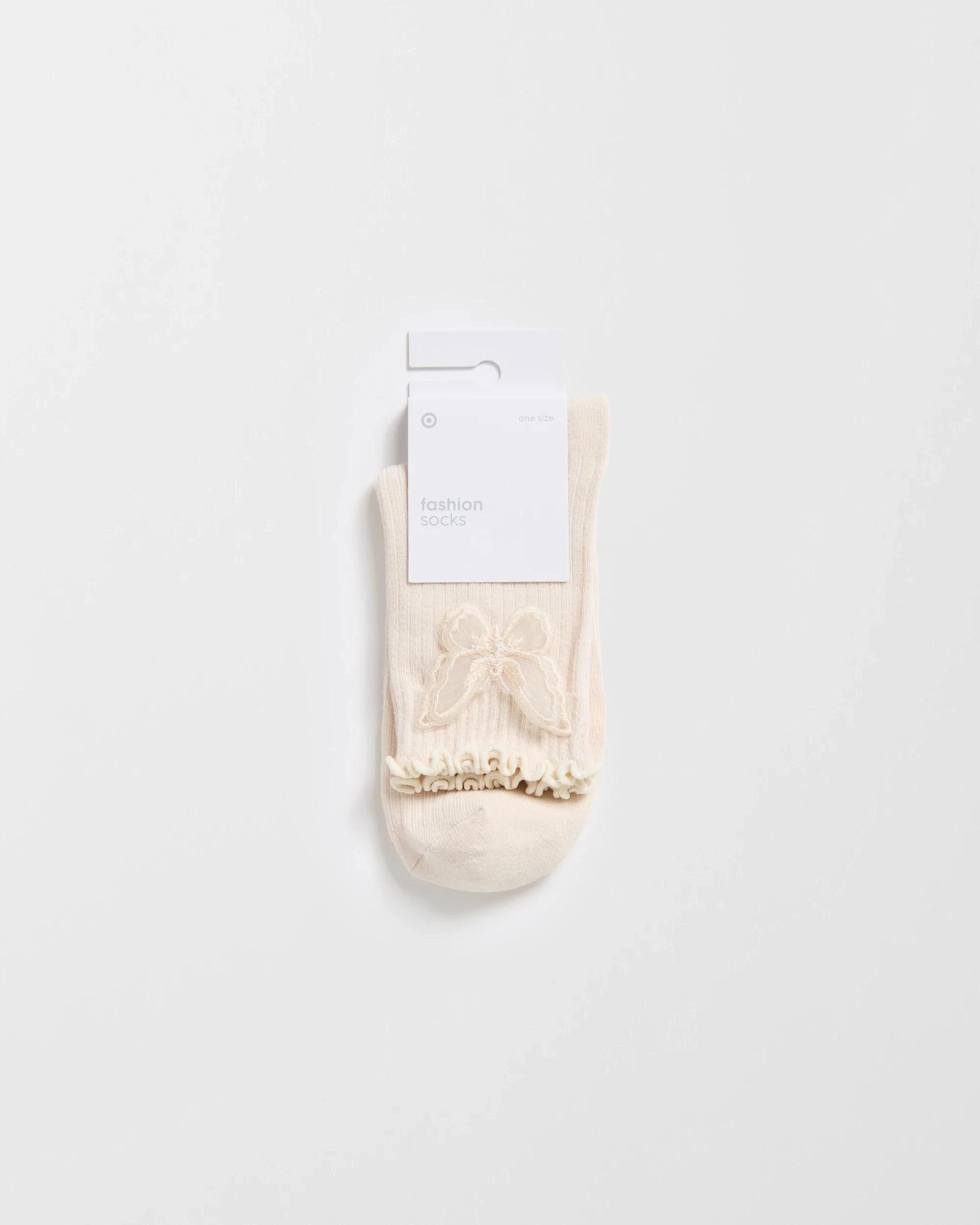 3 Target Woman Australian Cotton Blend Fashion Embellished Crew Length Socks BUTTERFLY, 3 of 3