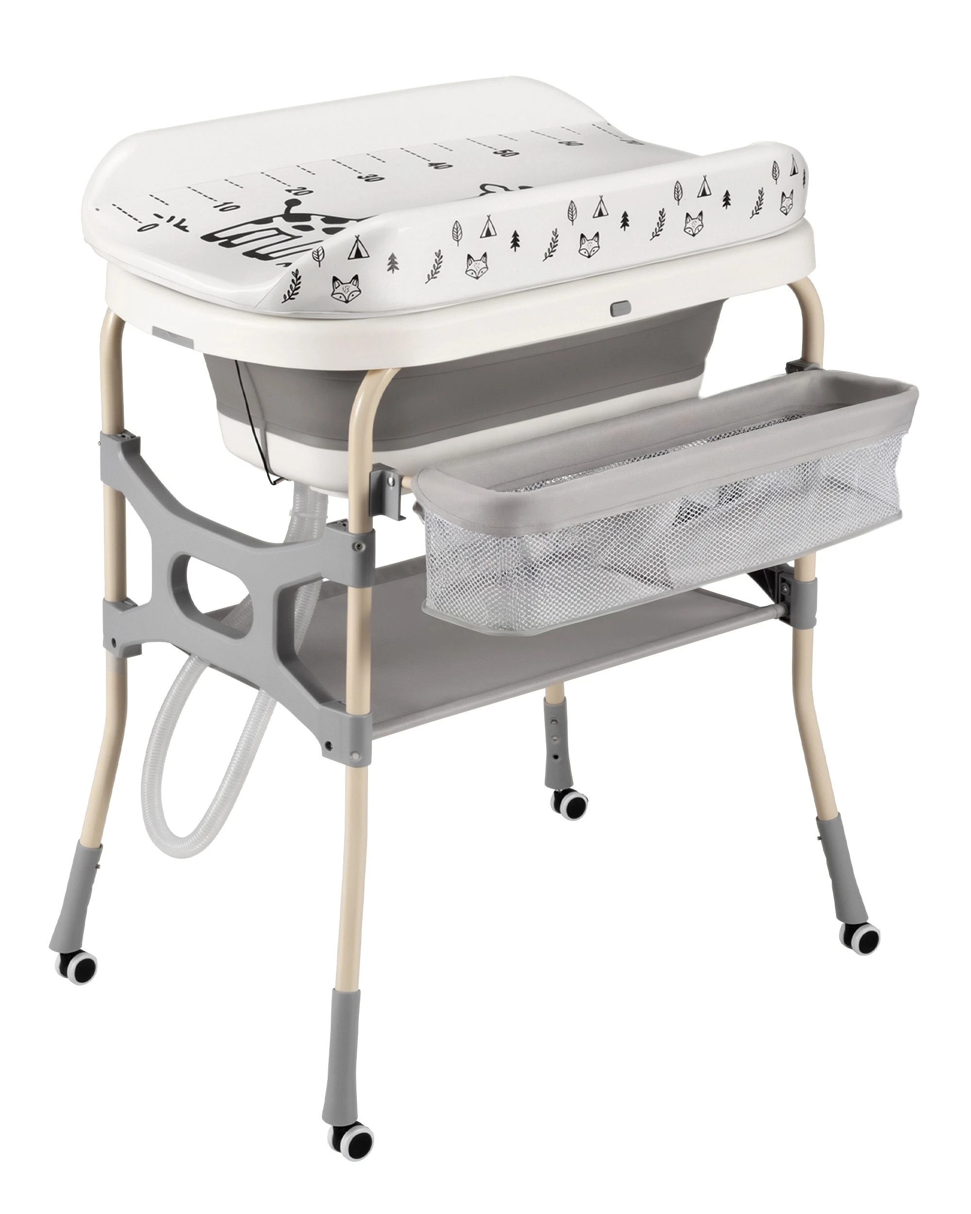 1 PlayPals Foldable Baby Bathtub with Changing Table w/ Wheels Diaper Change, 1 of 10