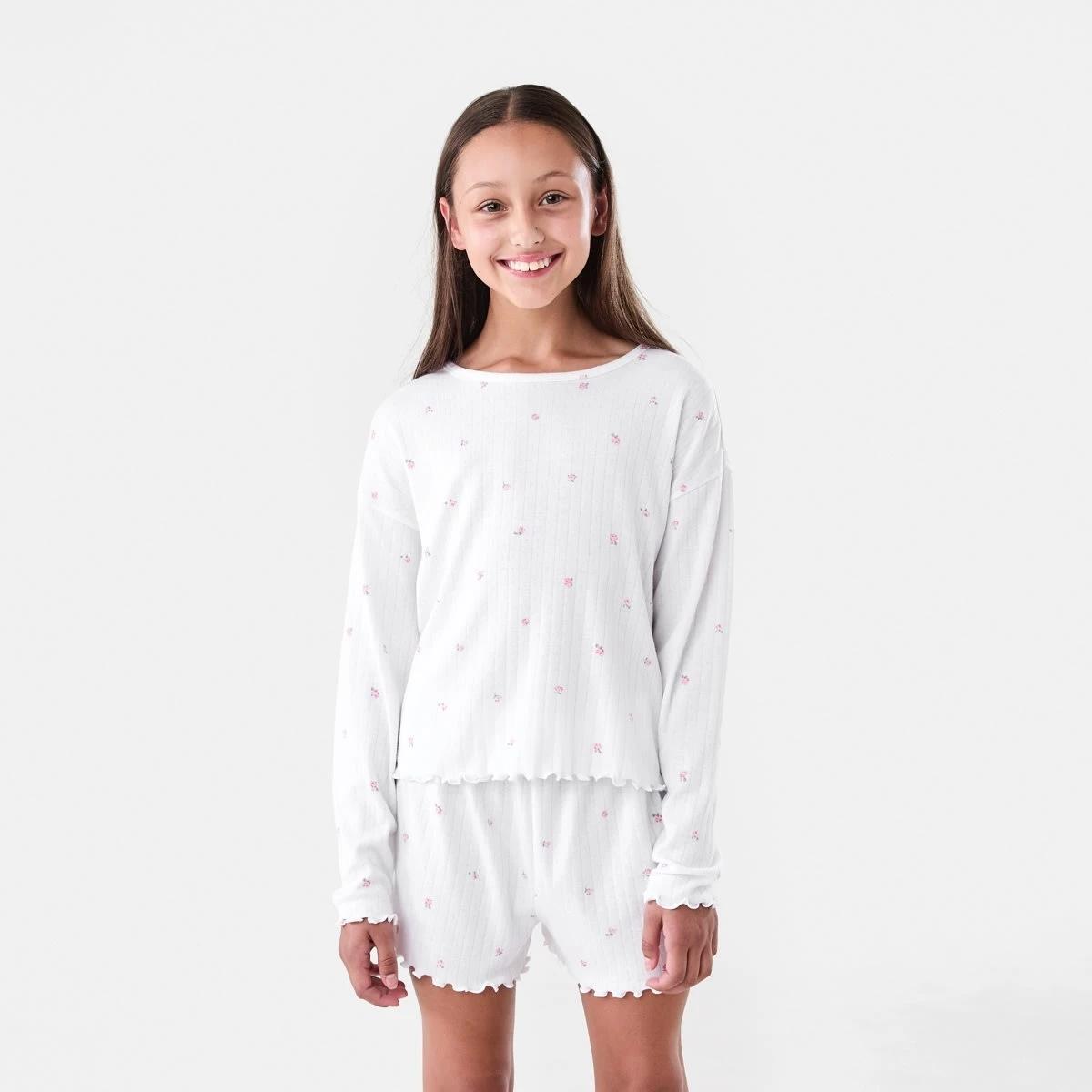1 Long Sleeve Pointelle Pyjama Set Wht Rose, 1 of 9