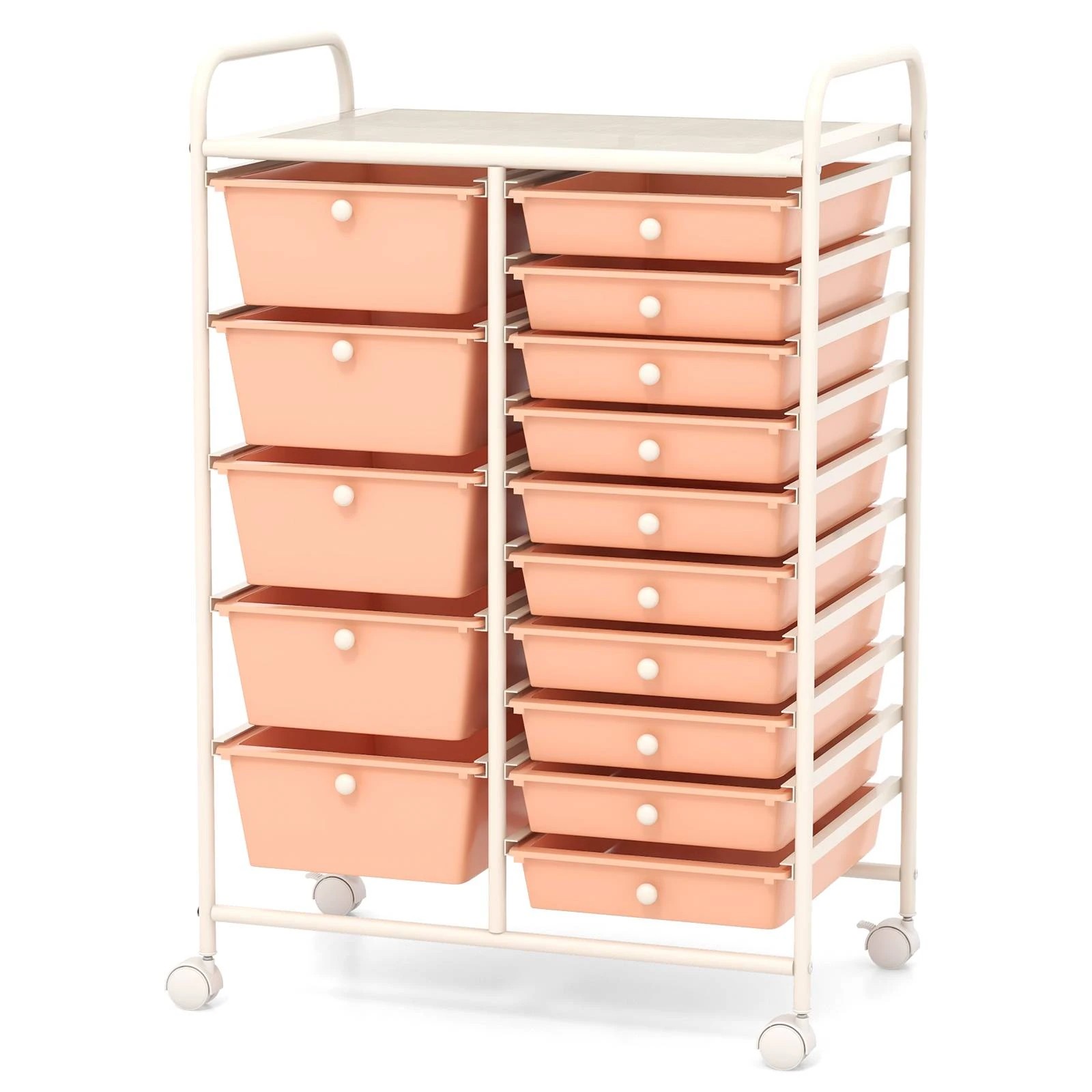 1 Costway 15 Drawers Rolling Storage Cart Mobile Utility Trolley - Pink, 1 of 1