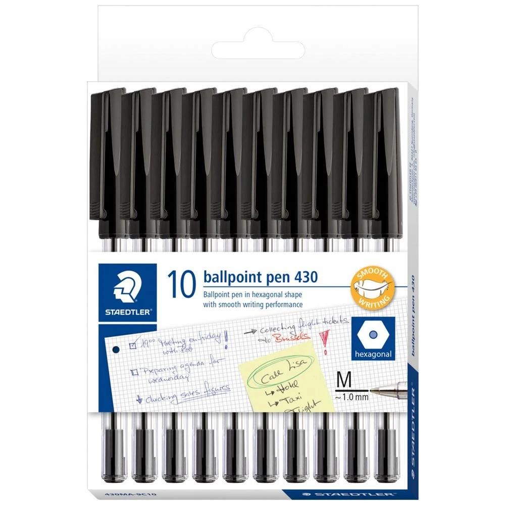 1 Staedtler 430 Stick Ballpoint Pens Medium Black 10 Pack, 1 of 7