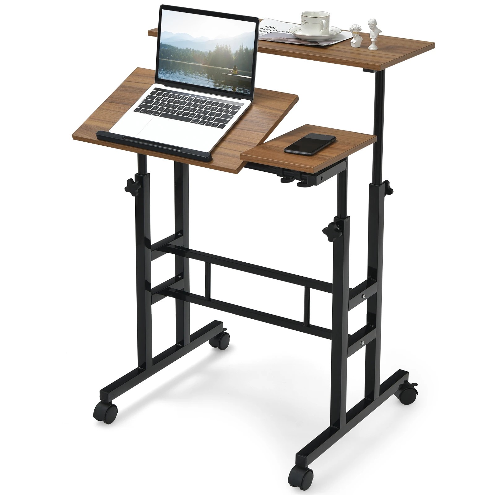 3 Costway Mobile Stand up Computer Desk w/2 Tilting Desktop, 3 of 3