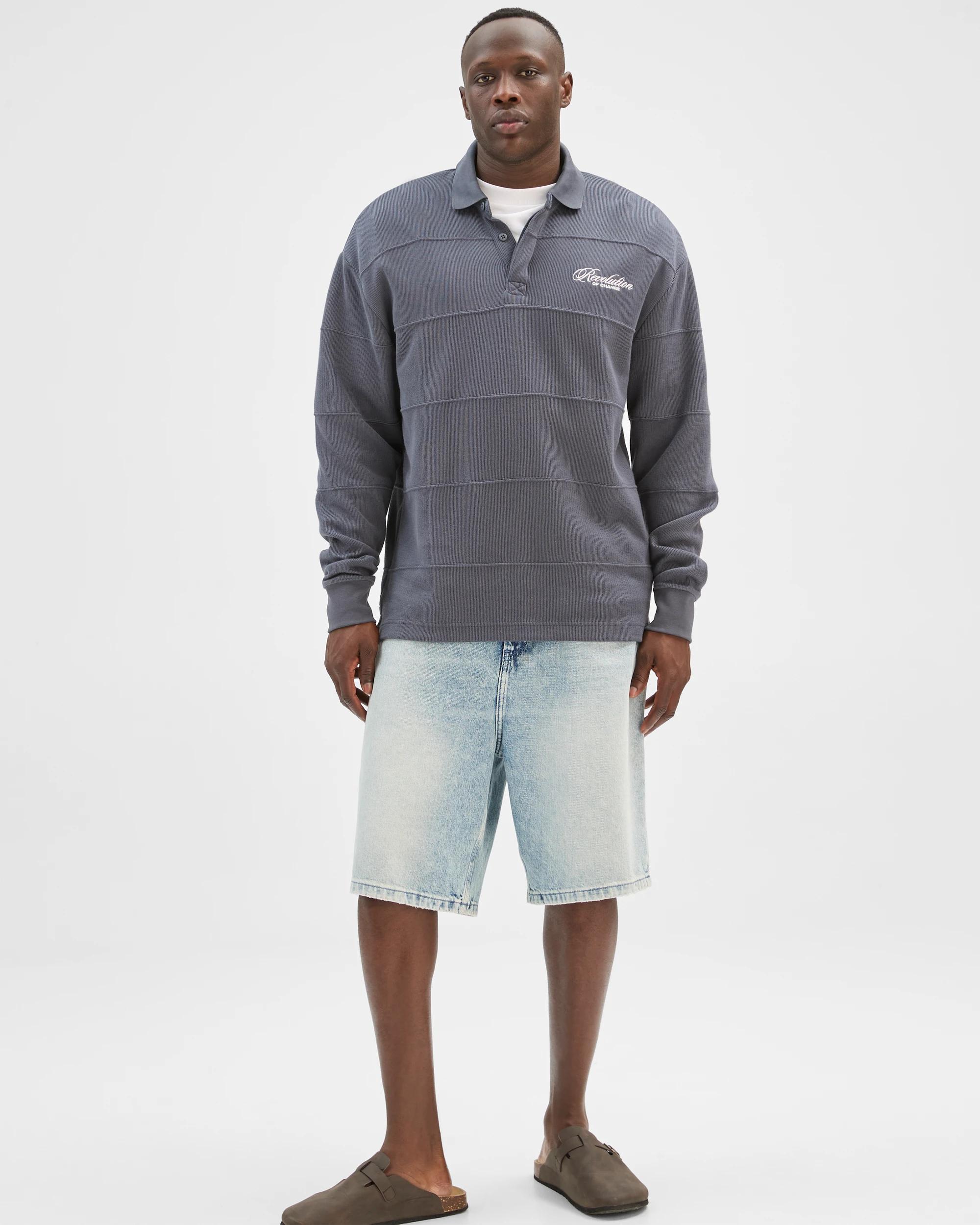2 Commons Australian Cotton Blend Fleece Rugby Top OMBRE BLUE, 2 of 6
