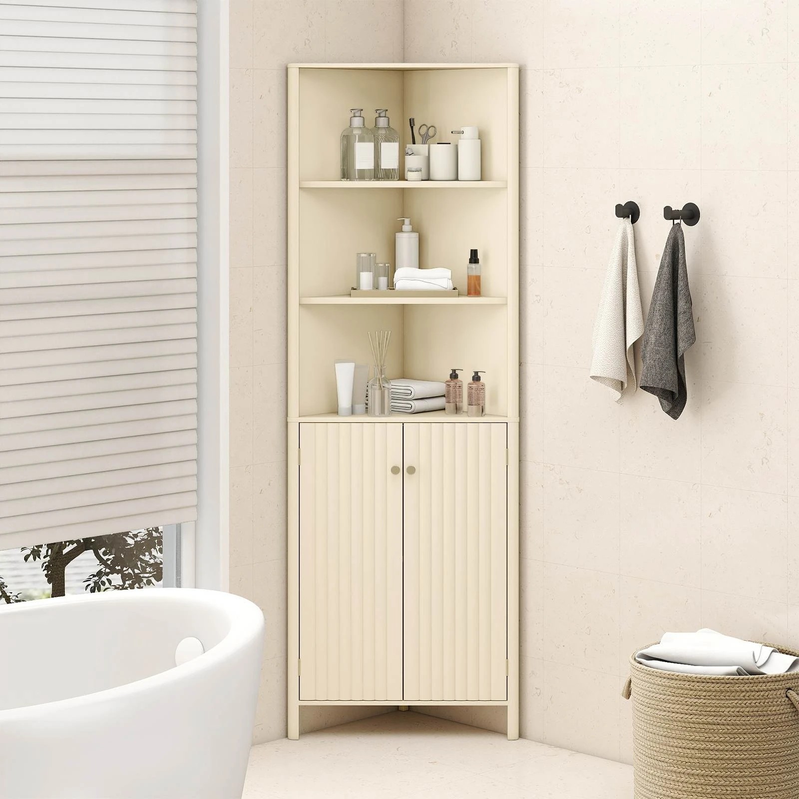 2 Costway 173cm Corner Bathroom Storage Cabinet Kitchen Cupboard Display Shelf, 2 of 4