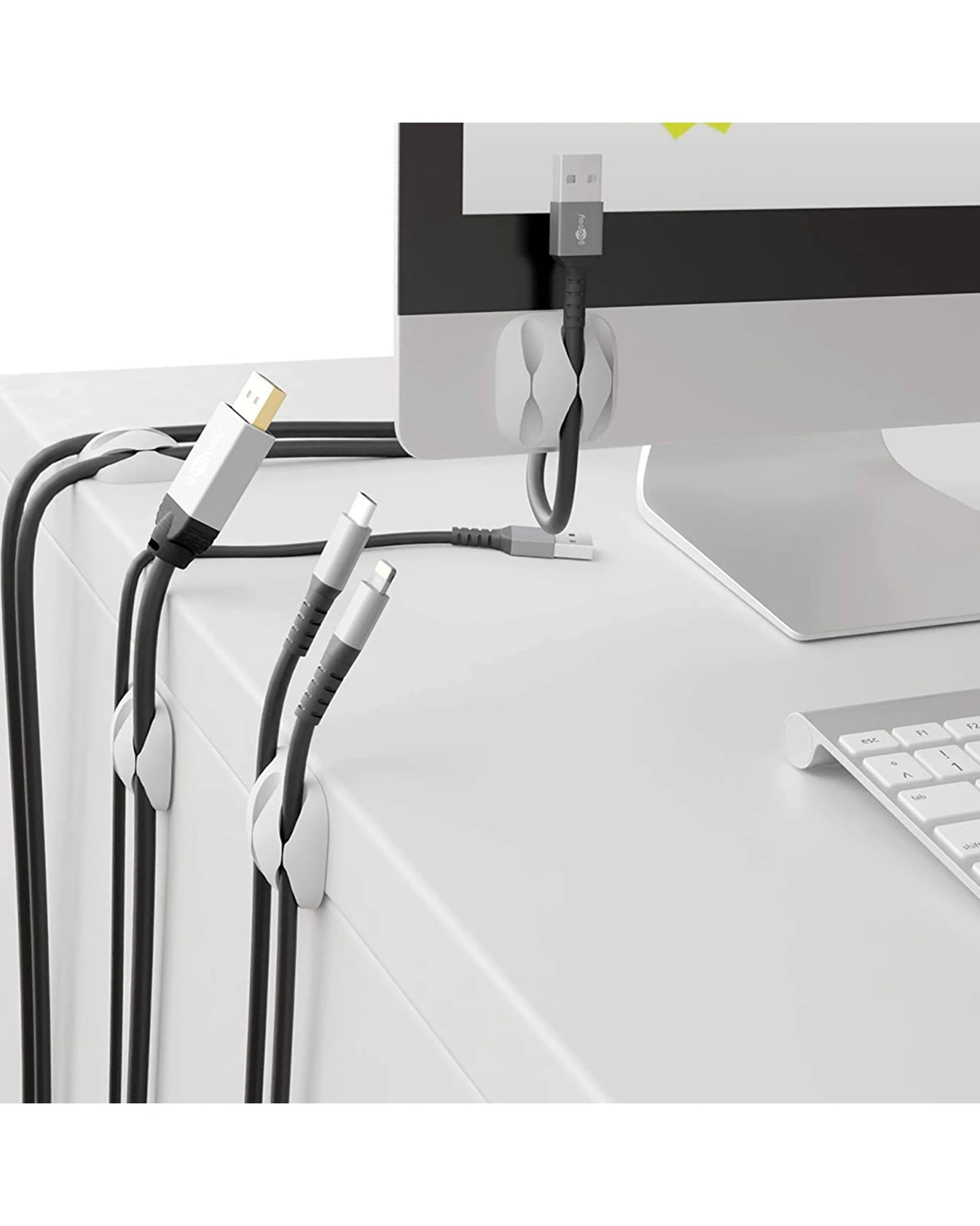 3 Goobay 4pc 3-Slots Adhesive Cable Organiser 3.43cm - White, 3 of 6