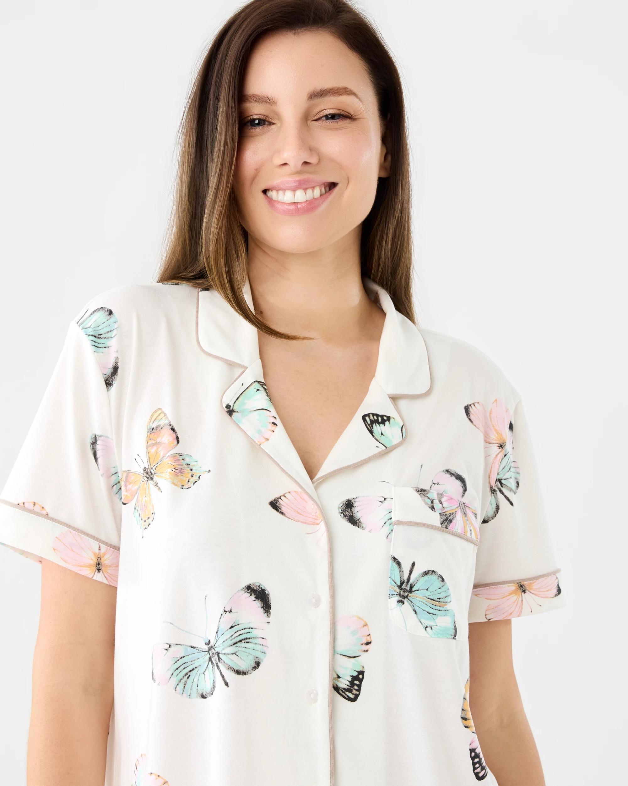 4 Short Sleeve Top and Shorts Comfort Pyjama Set Butterfly, 4 of 7