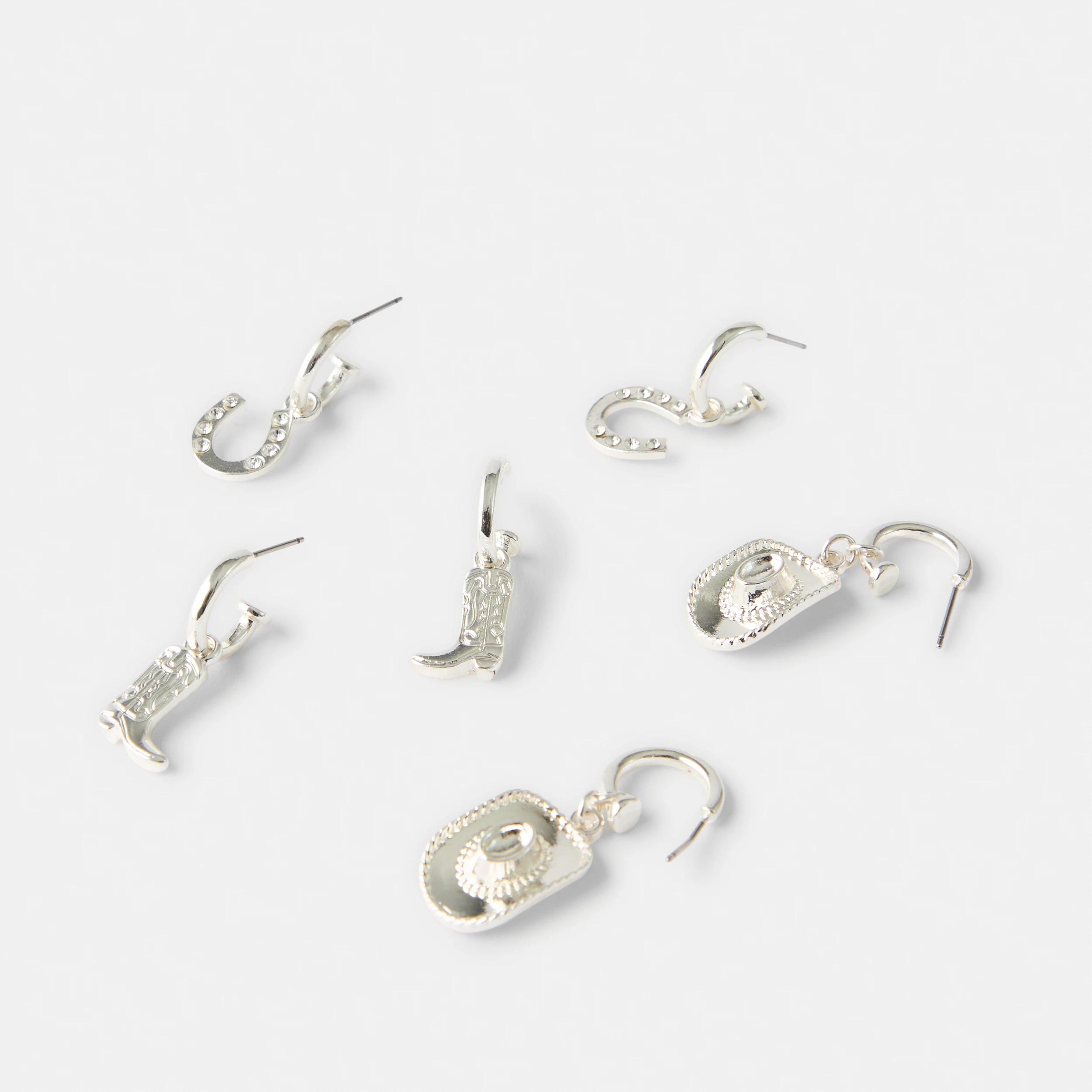 3 3 Pack Western Earrings - Silver Tone SILVER, 3 of 9