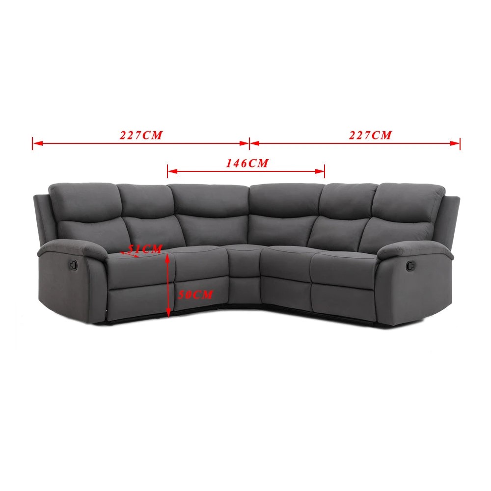 3 Foret 5 Seater Sofa Corner Lounge Recliner Footrest Bed Chaise Couch Fabric Grey Dark, 3 of 9