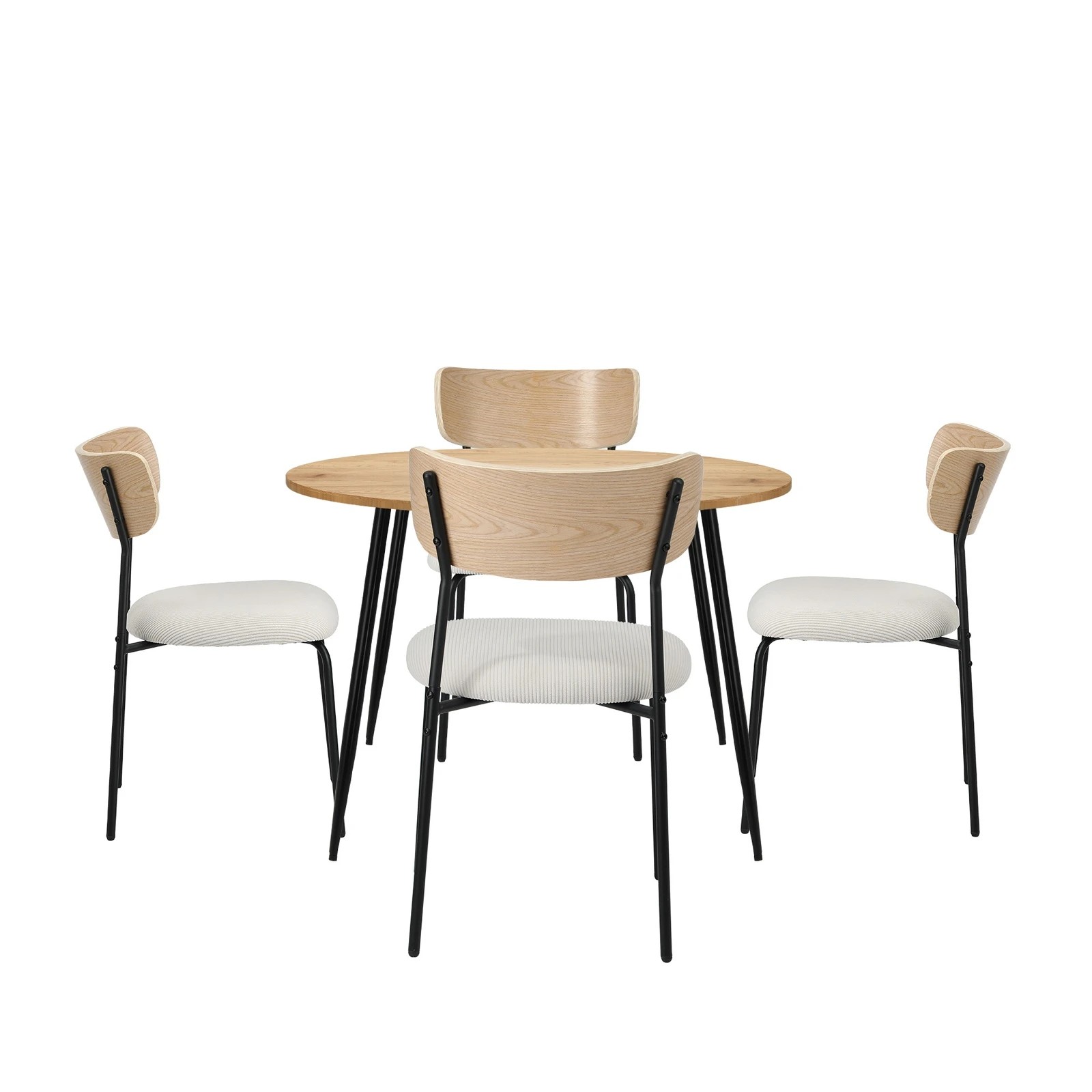 9 Oikiture 1.1m Dining Table Set with Corduroy Chairs 4-Seater Kitchen Furniture - Natural, 9 of 9