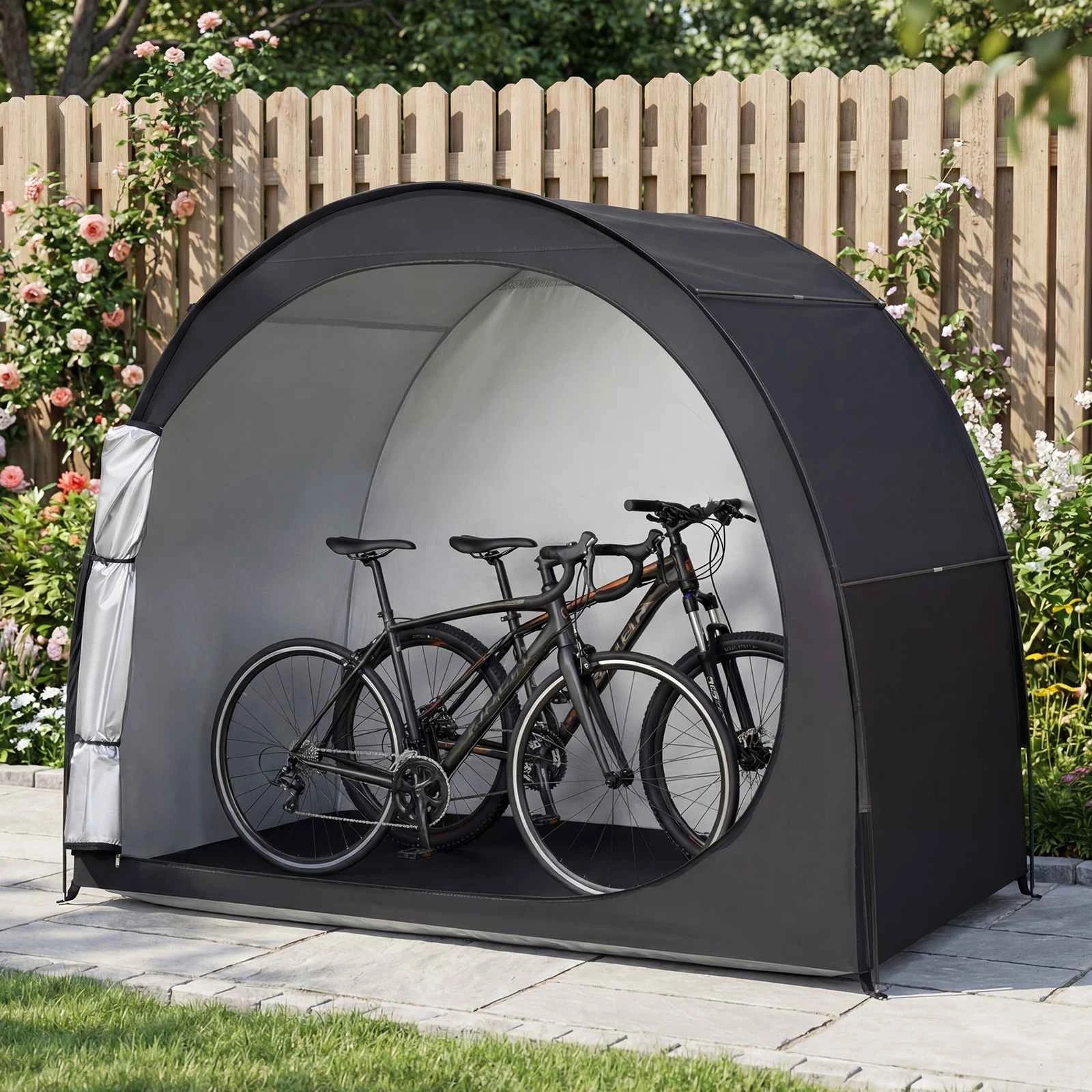 2 Costway Bike Storage Shed Tent Portable Bicycle Cover Shelter Waterproof - Black, 2 of 2