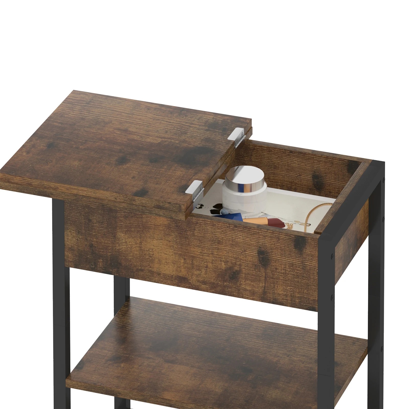 1 Advwin Flip Top Side Table W/ Charging Station Walnut, 1 of 6